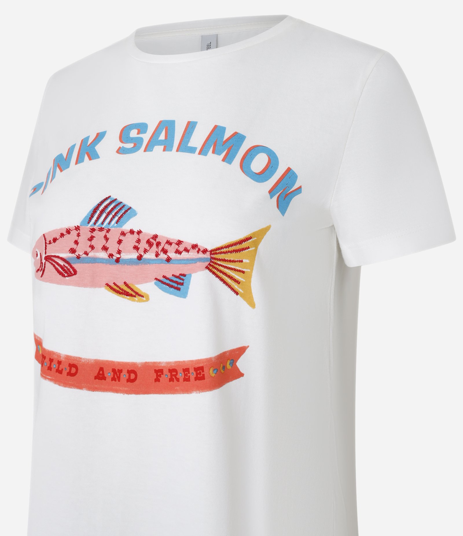 Camiseta em Algodão com Bordado Pink Salmon Branco 5