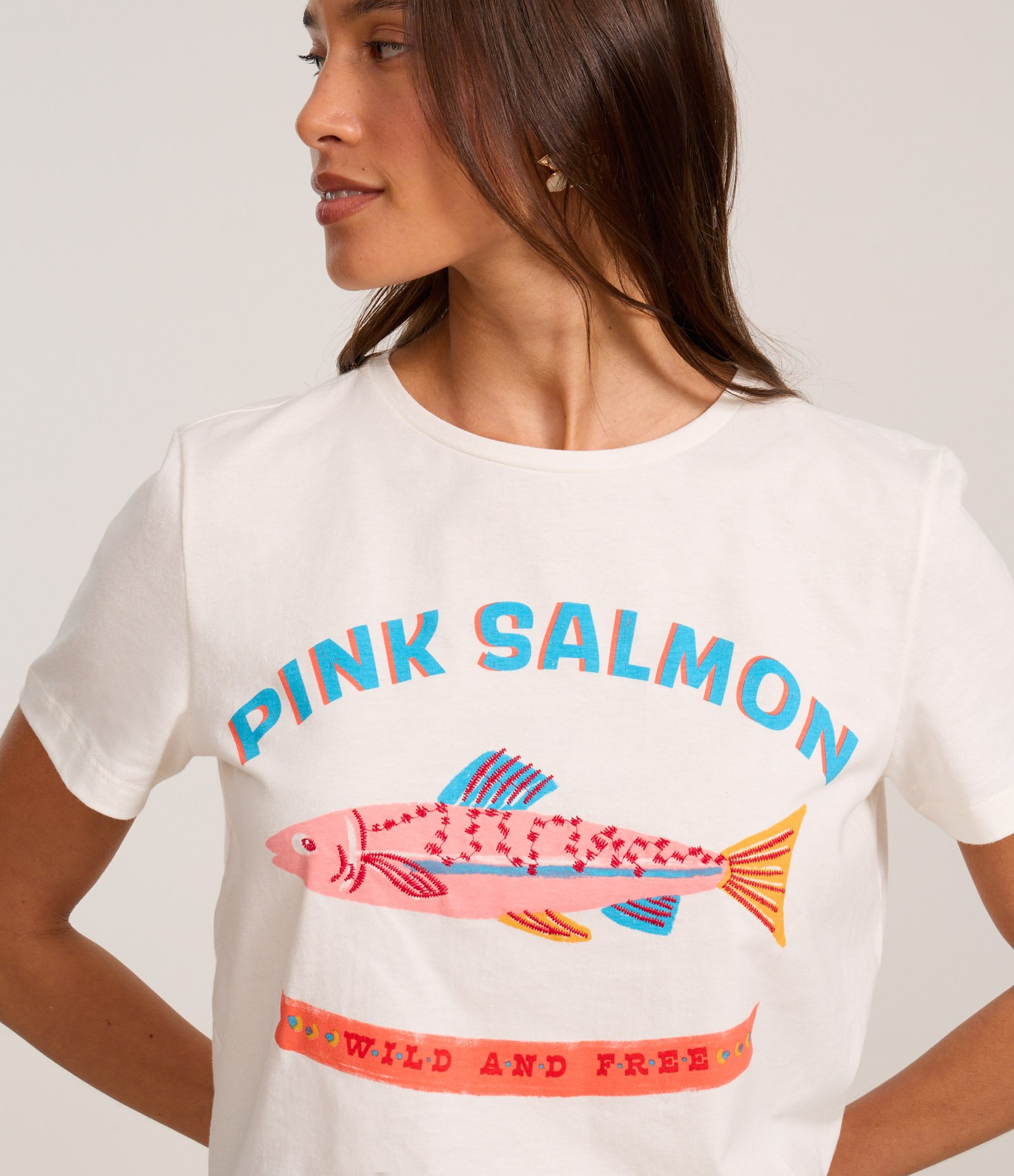 Camiseta em Algodão com Bordado Pink Salmon Branco 3