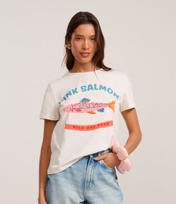 Camiseta em Algodão com Bordado Pink Salmon