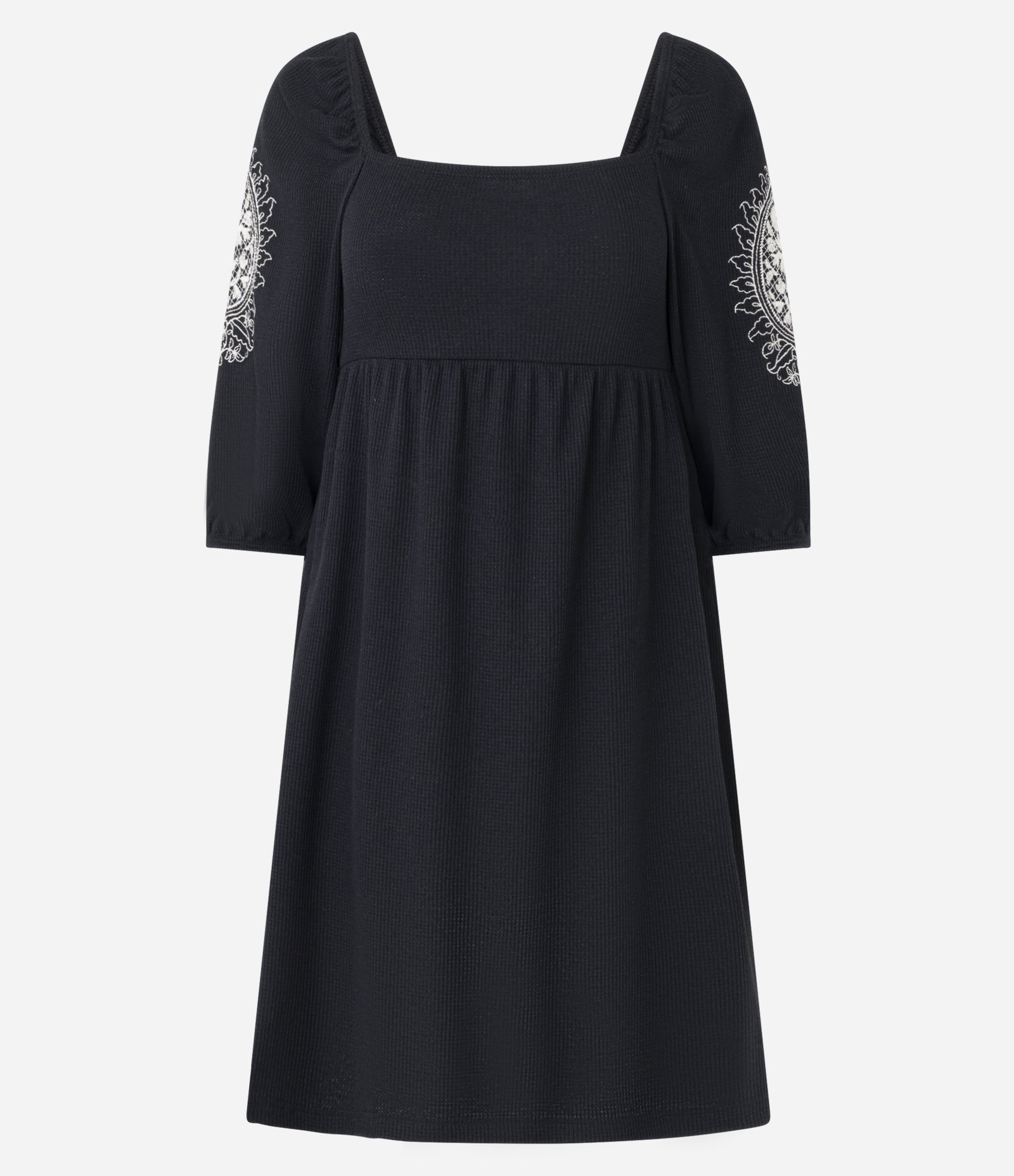 Vestido Curto Texturizado com Bordado Floral Preto 4