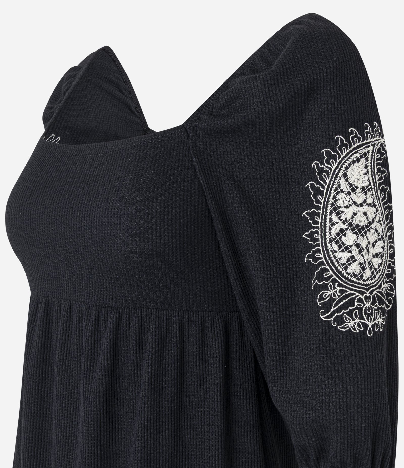 Vestido Curto Texturizado com Bordado Floral Preto 5