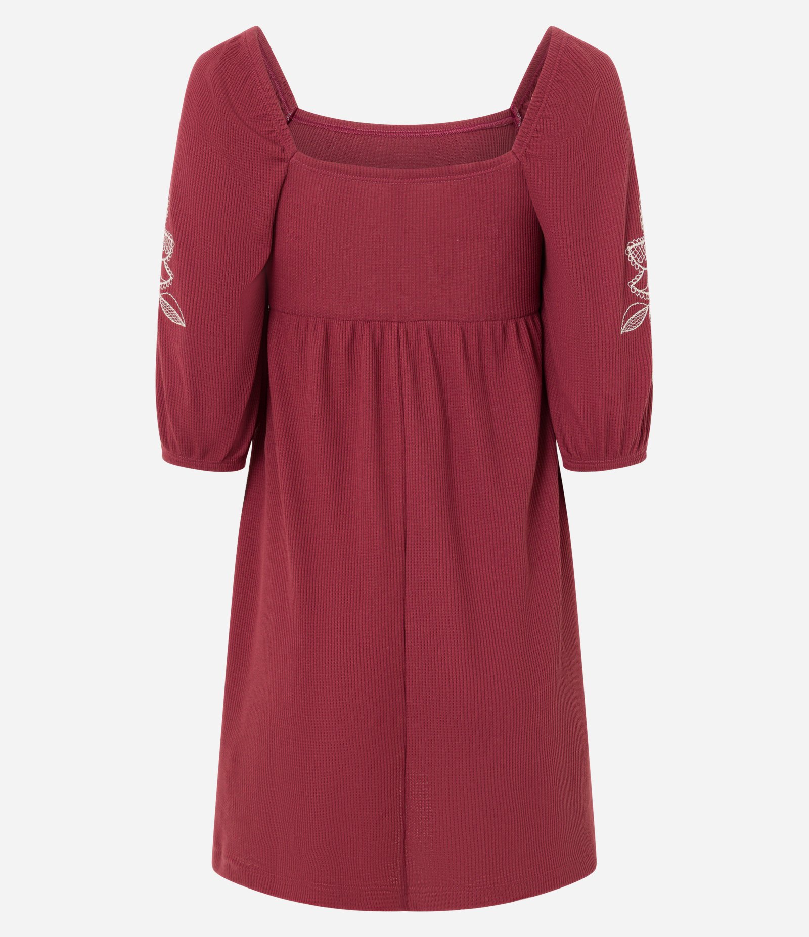 Vestido Evasê Curto Texturizado com Bordadp Floral Bordô 6