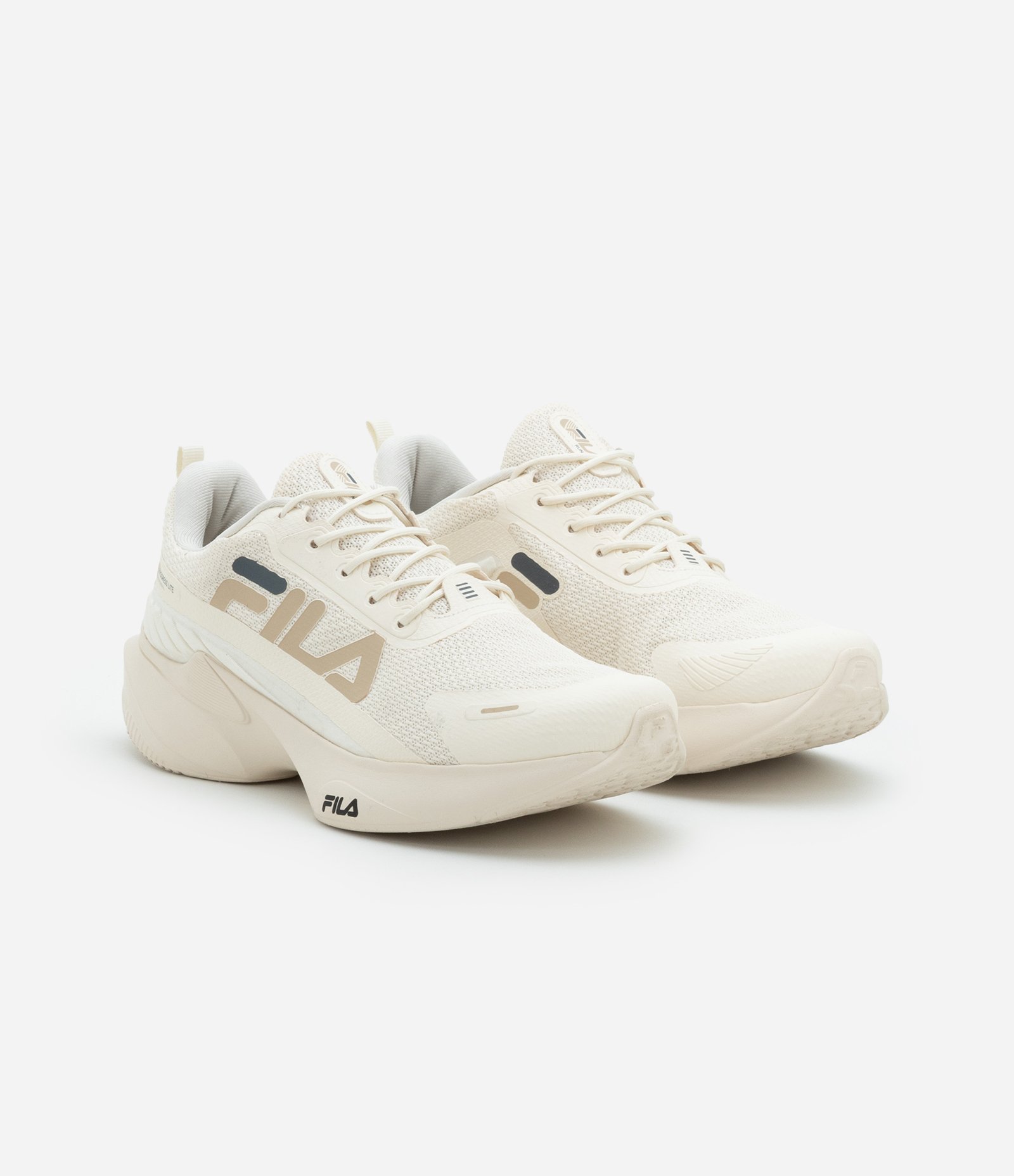 Tênis Jogging Esportivo com Recorte Contrastante FILA Bege 2