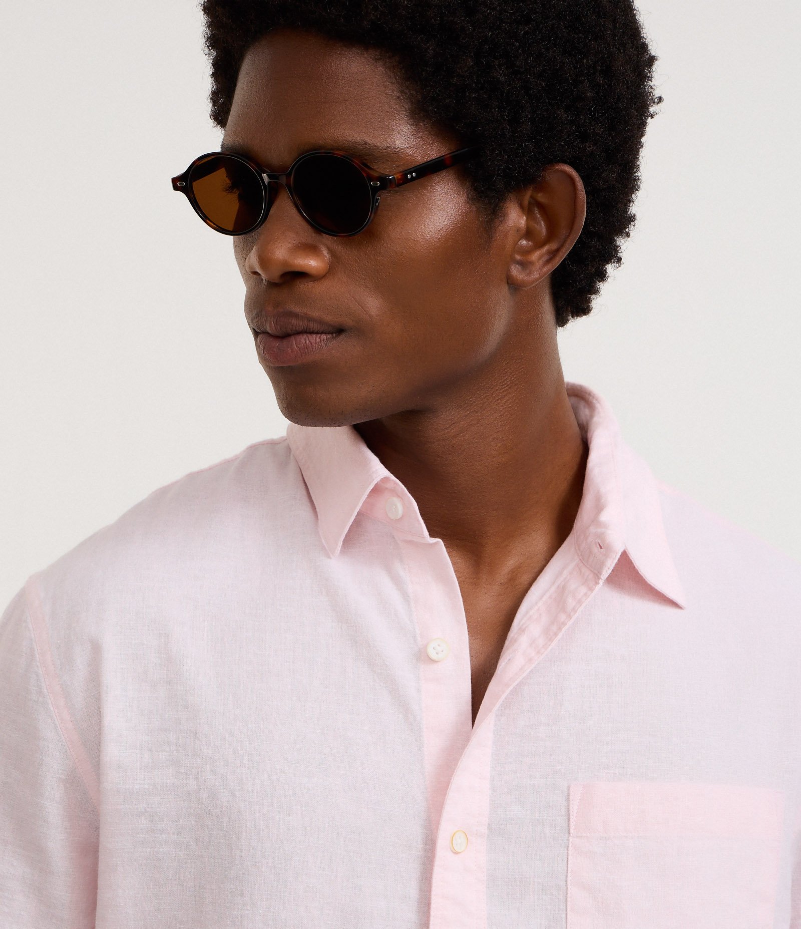 Camisa Comfort Básica em Linho com Bolso Frontal Rosa Claro 3