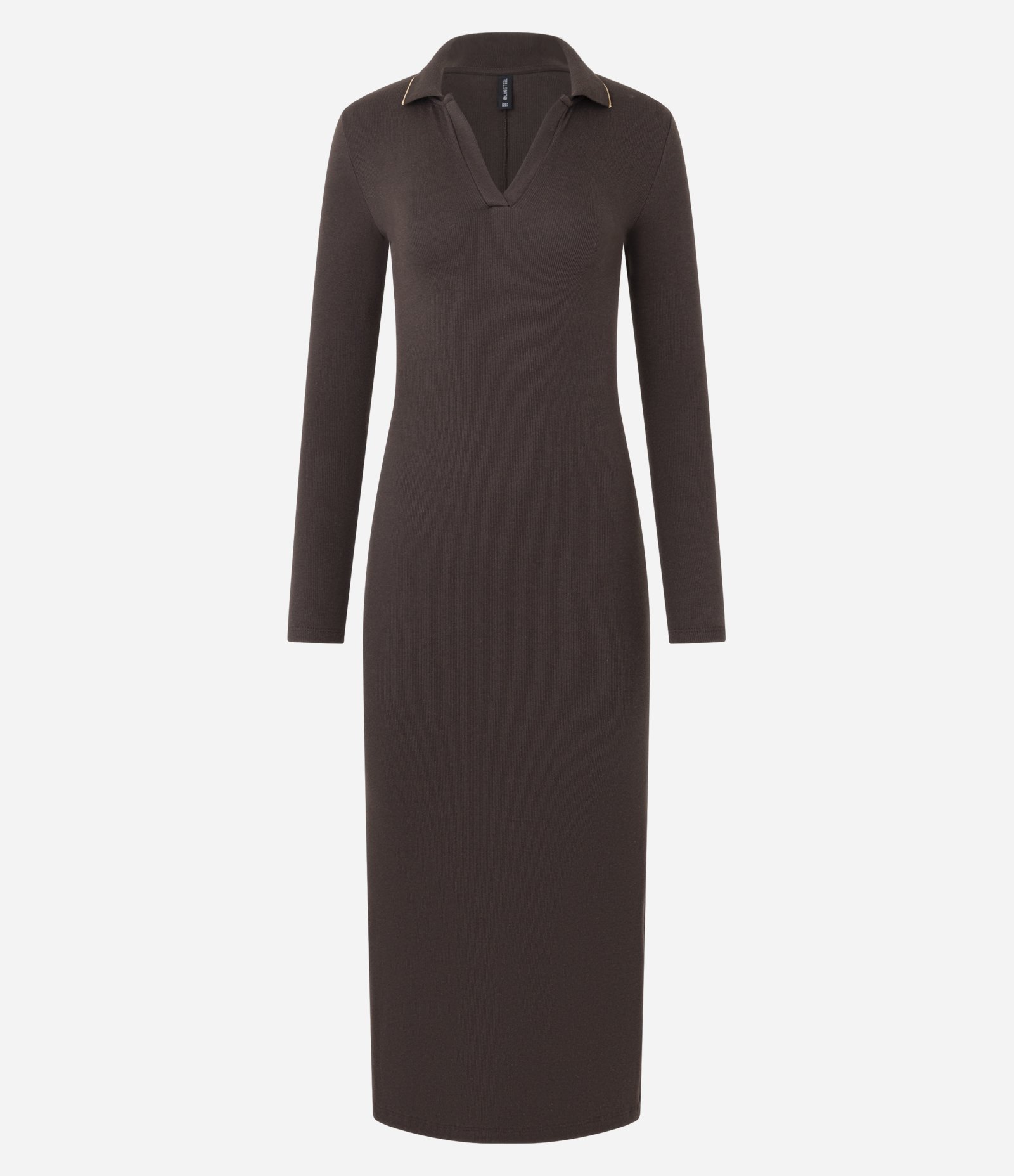 Vestido Long Midi em Ribana com Gola Polo em Tricô Marrom 5