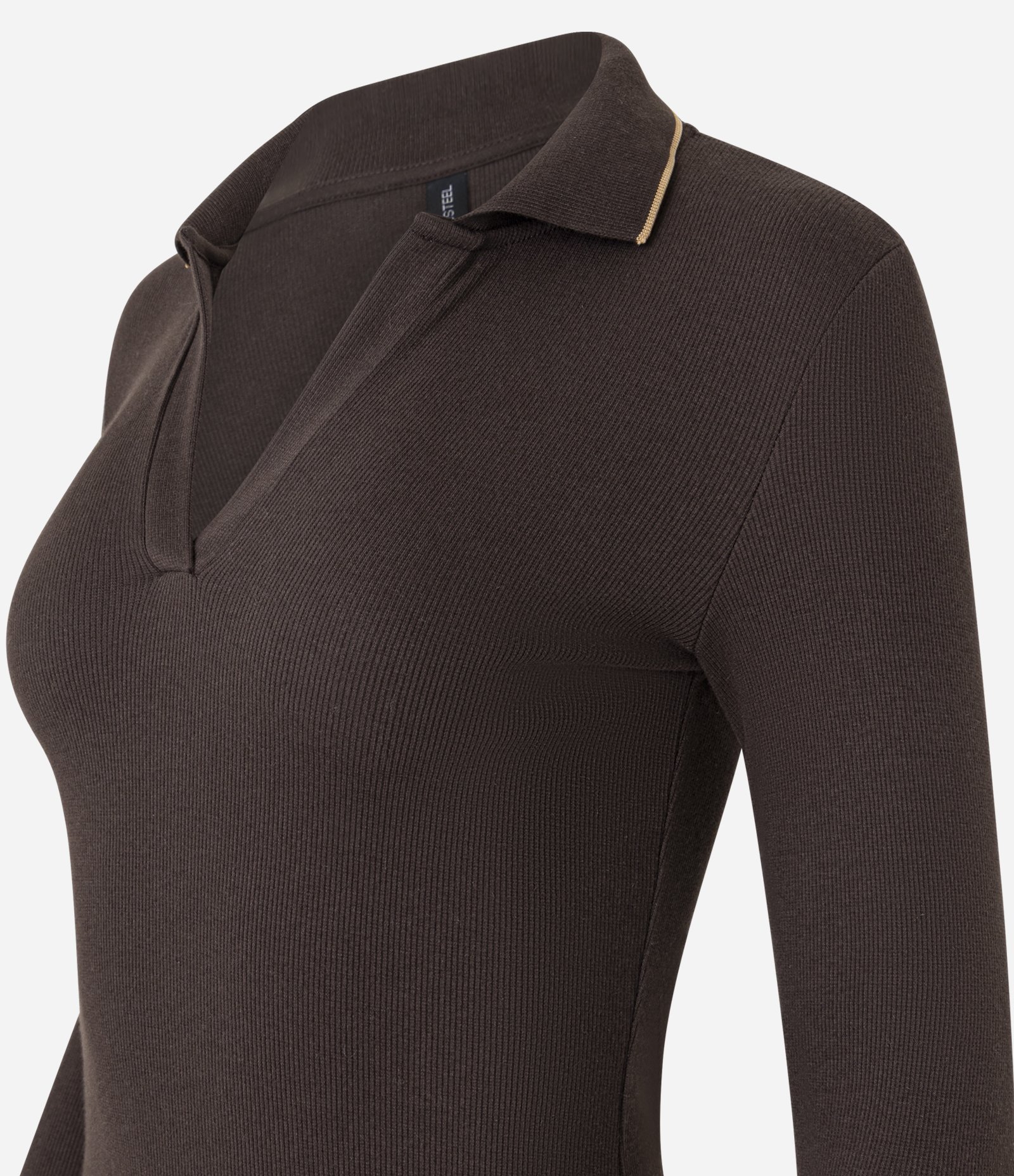 Vestido Long Midi em Ribana com Gola Polo em Tricô Marrom 6