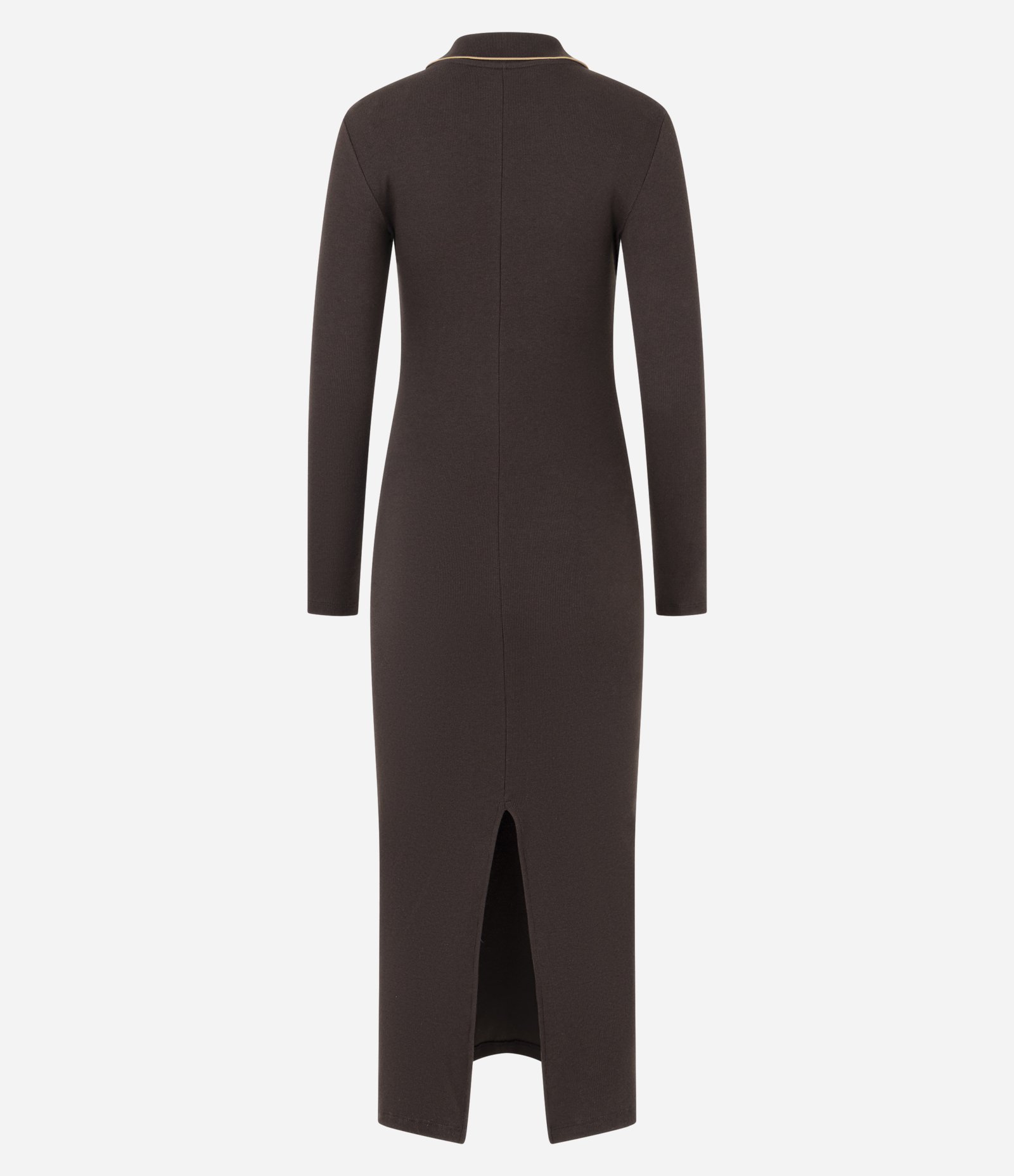 Vestido Long Midi em Ribana com Gola Polo em Tricô Marrom 7