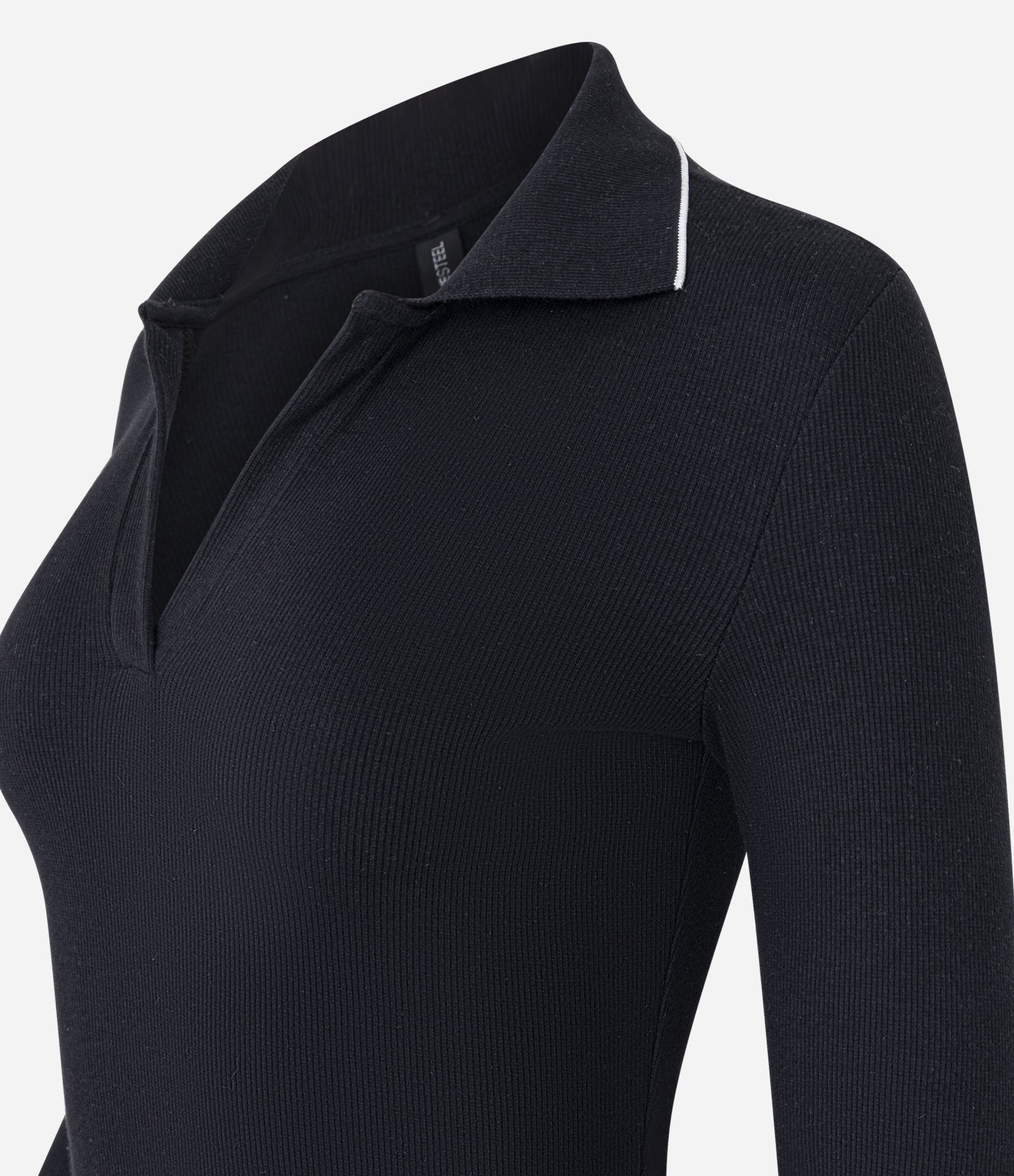Vestido Long Midi em Ribana com Gola Polo em Tricô Preto 6