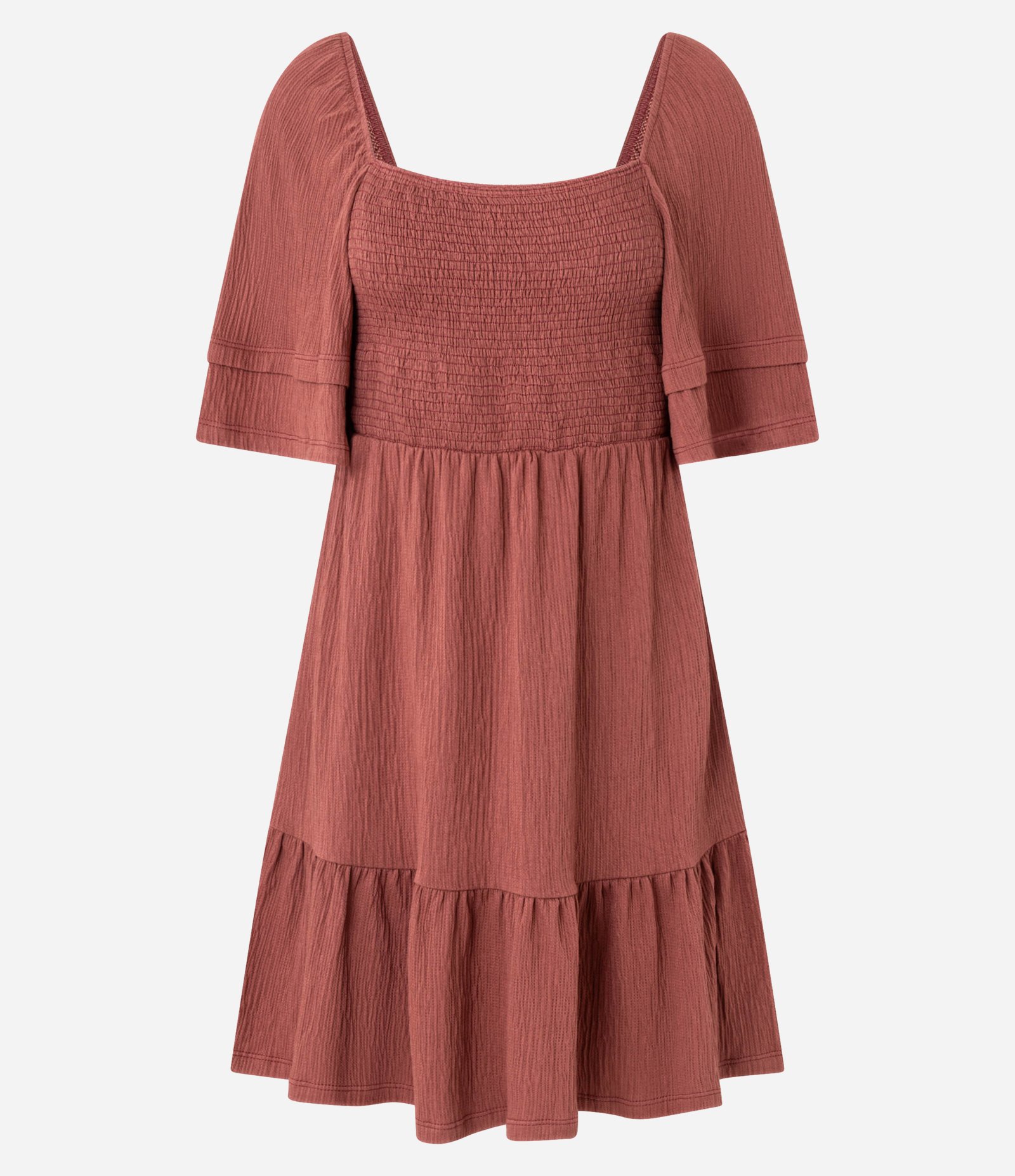 Vestido Curto Texturizado com Lastex no Busto Marrom 1