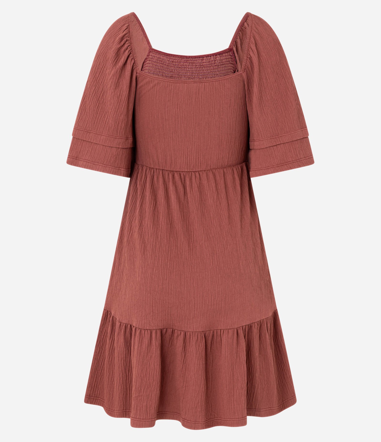 Vestido Curto Texturizado com Lastex no Busto Marrom 3