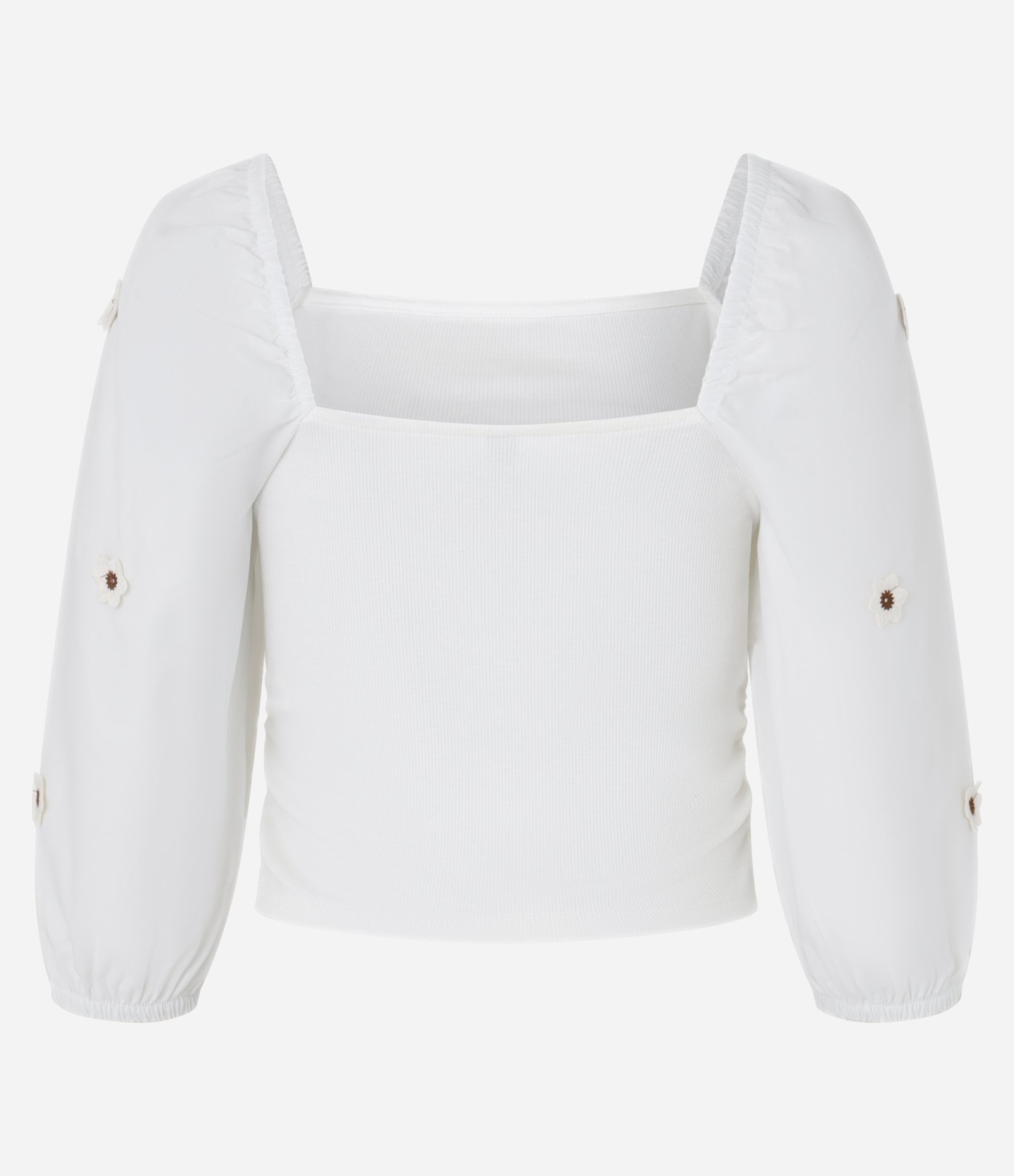 Blusa Cropped em Ribana com Margaridas 3D na Manga Branco 6