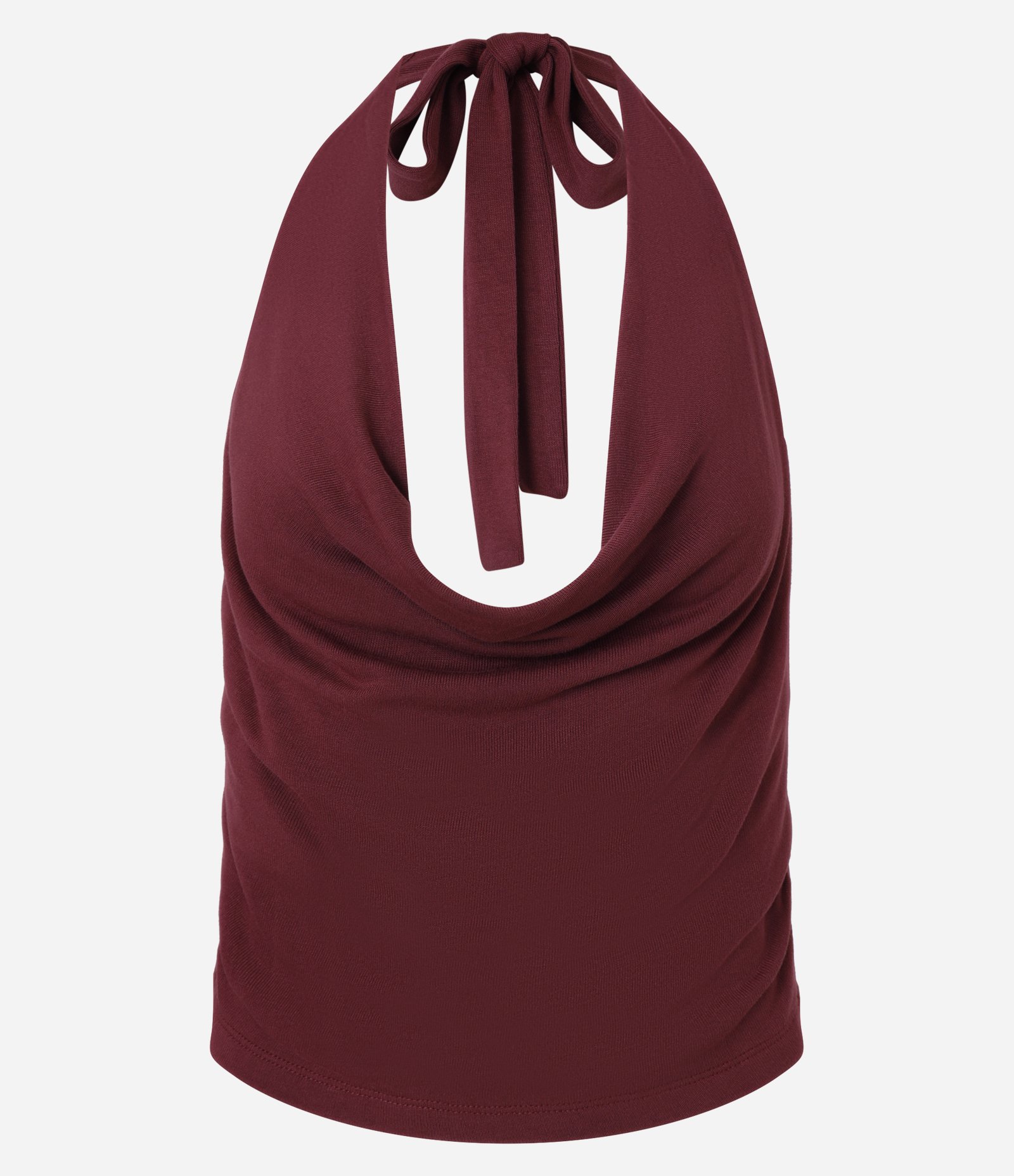Blusa Cropped Frente Única em Tricô Leve com Decote Degagê Bordô 6