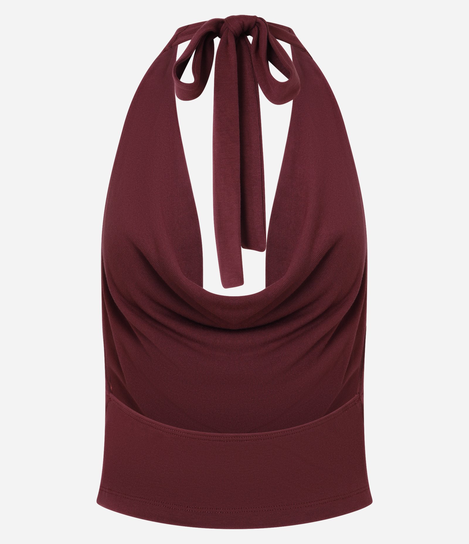 Blusa Cropped Frente Única em Tricô Leve com Decote Degagê Bordô 7