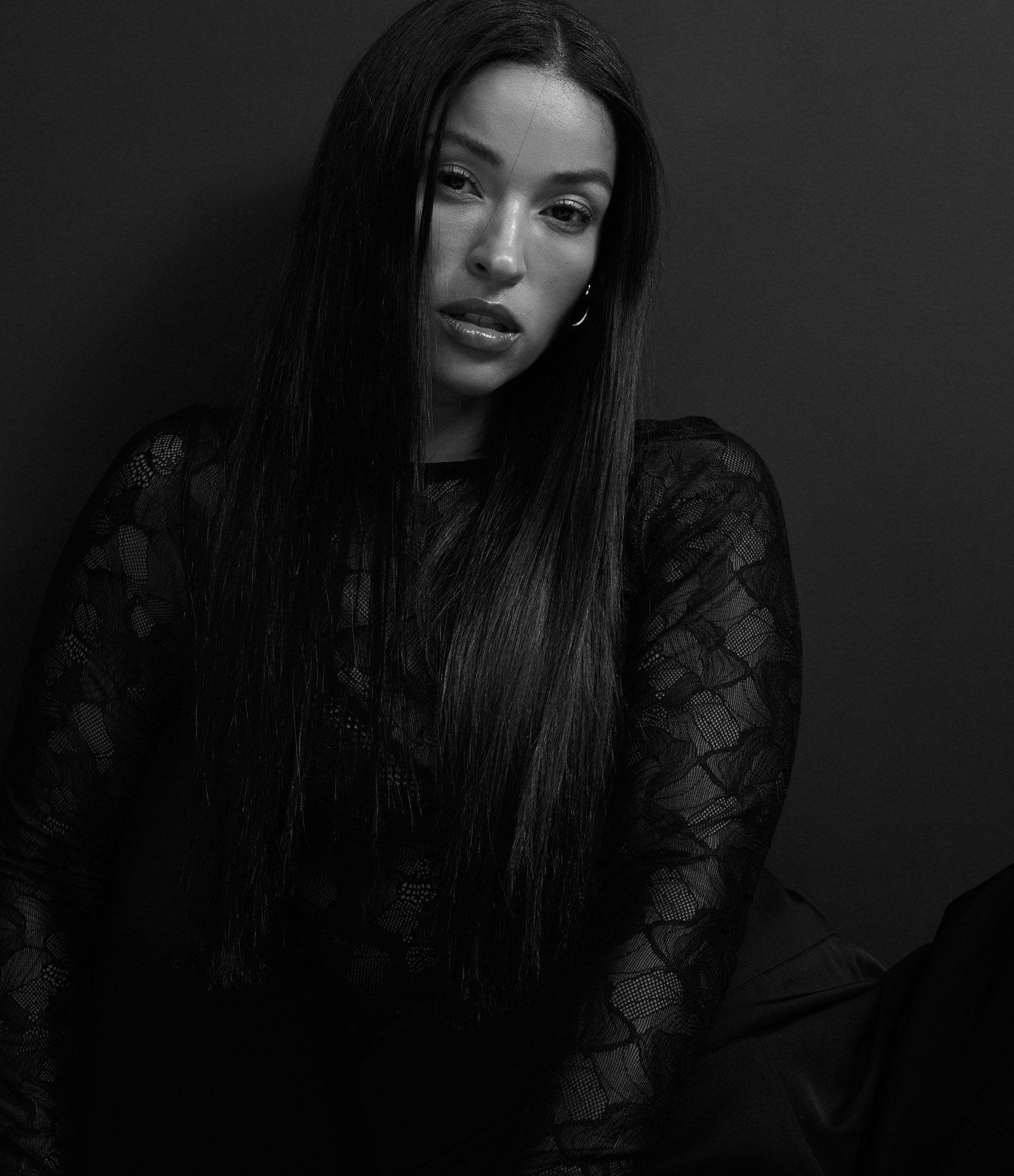 Body em Renda Floral com Manga Longa Preto 5