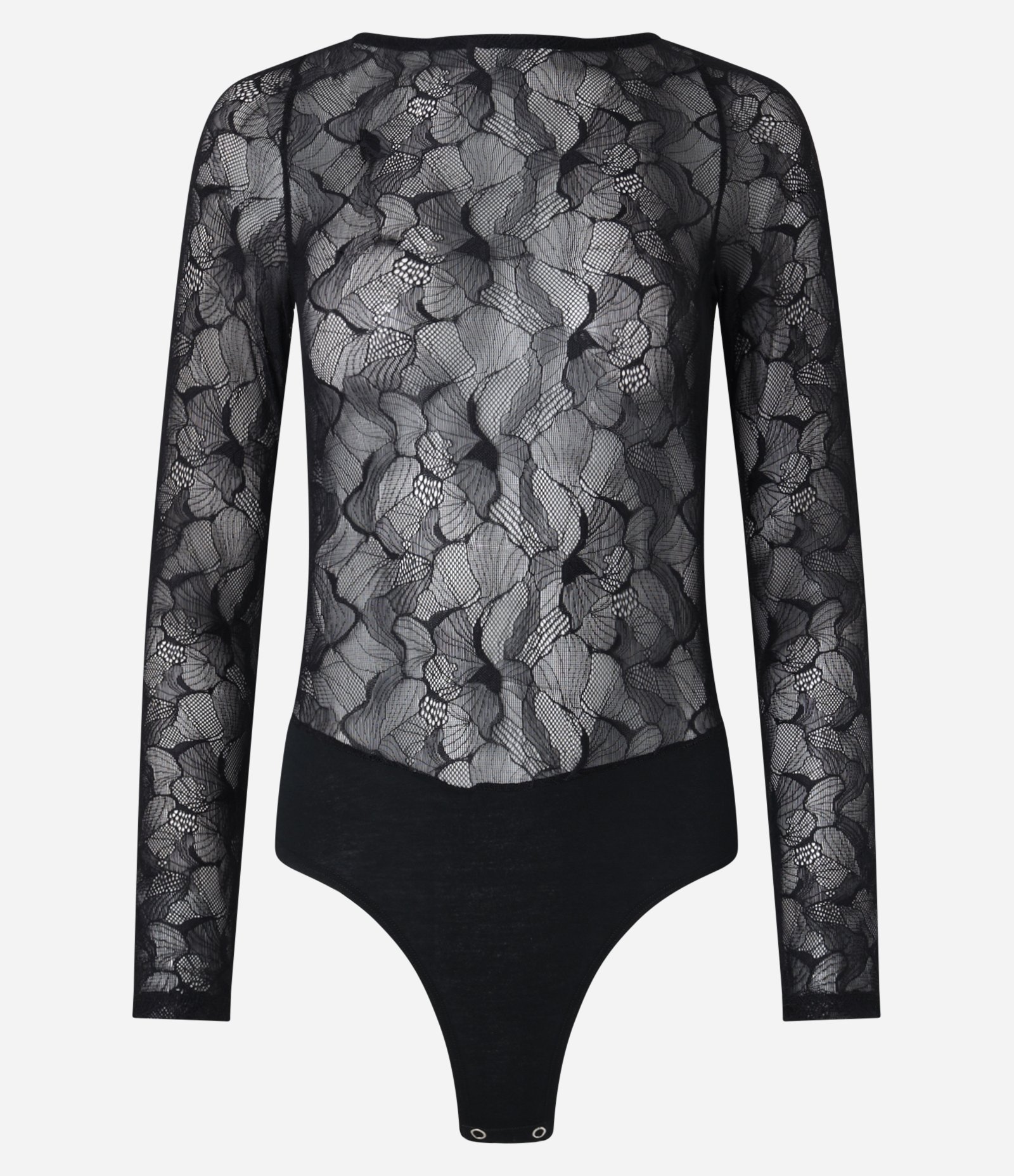 Body em Renda Floral com Manga Longa Preto 6
