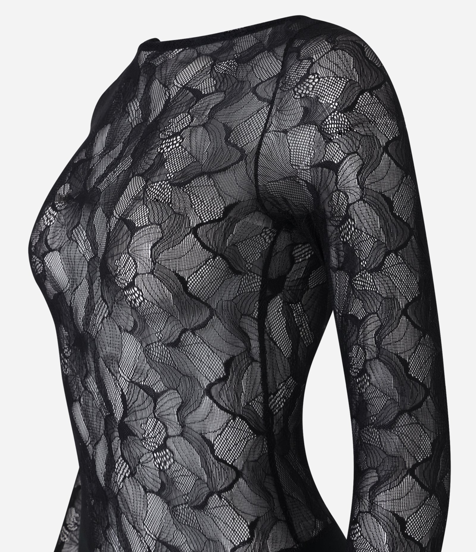 Body em Renda Floral com Manga Longa Preto 7