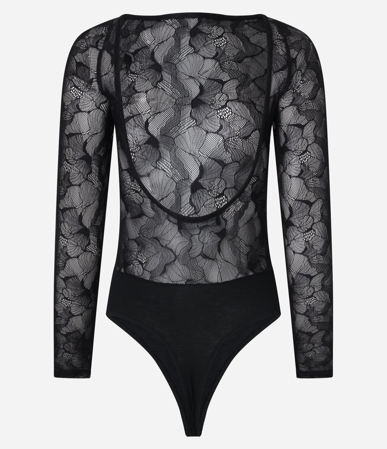 Body em Renda Floral com Manga Longa Preto 8