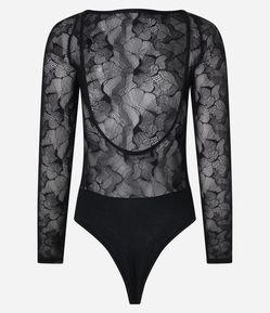 Body em Renda Floral com Manga Longa