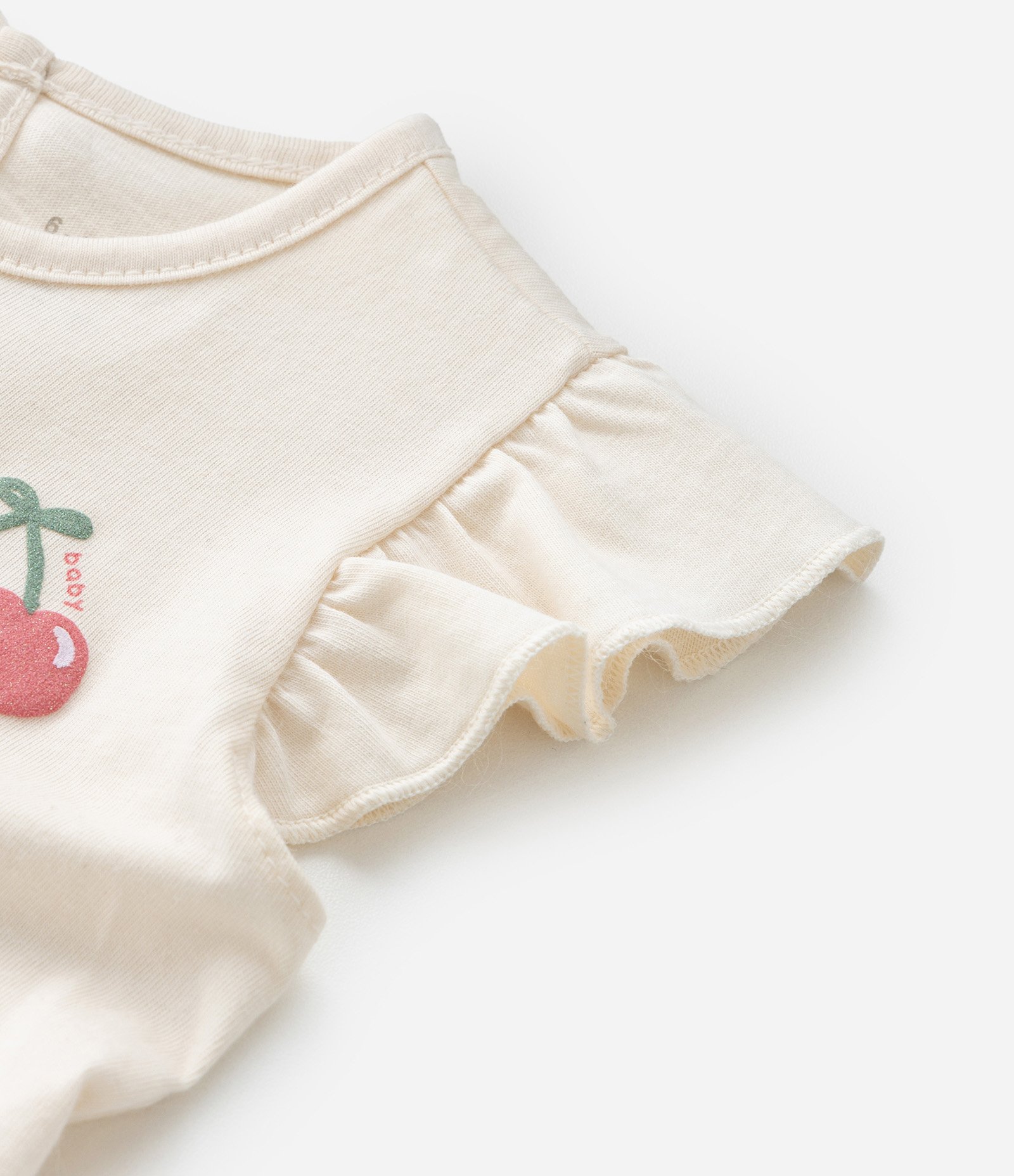 Conjunto Infantil com Estampa de Cereja - Tam 0 A 18 Meses Bege 12