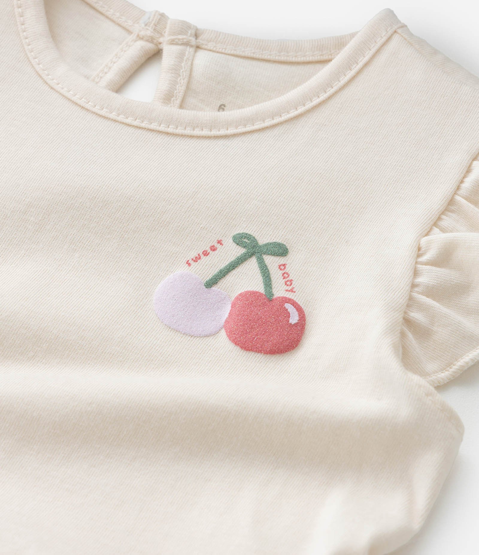 Conjunto Infantil com Estampa de Cereja - Tam 0 A 18 Meses Bege 14