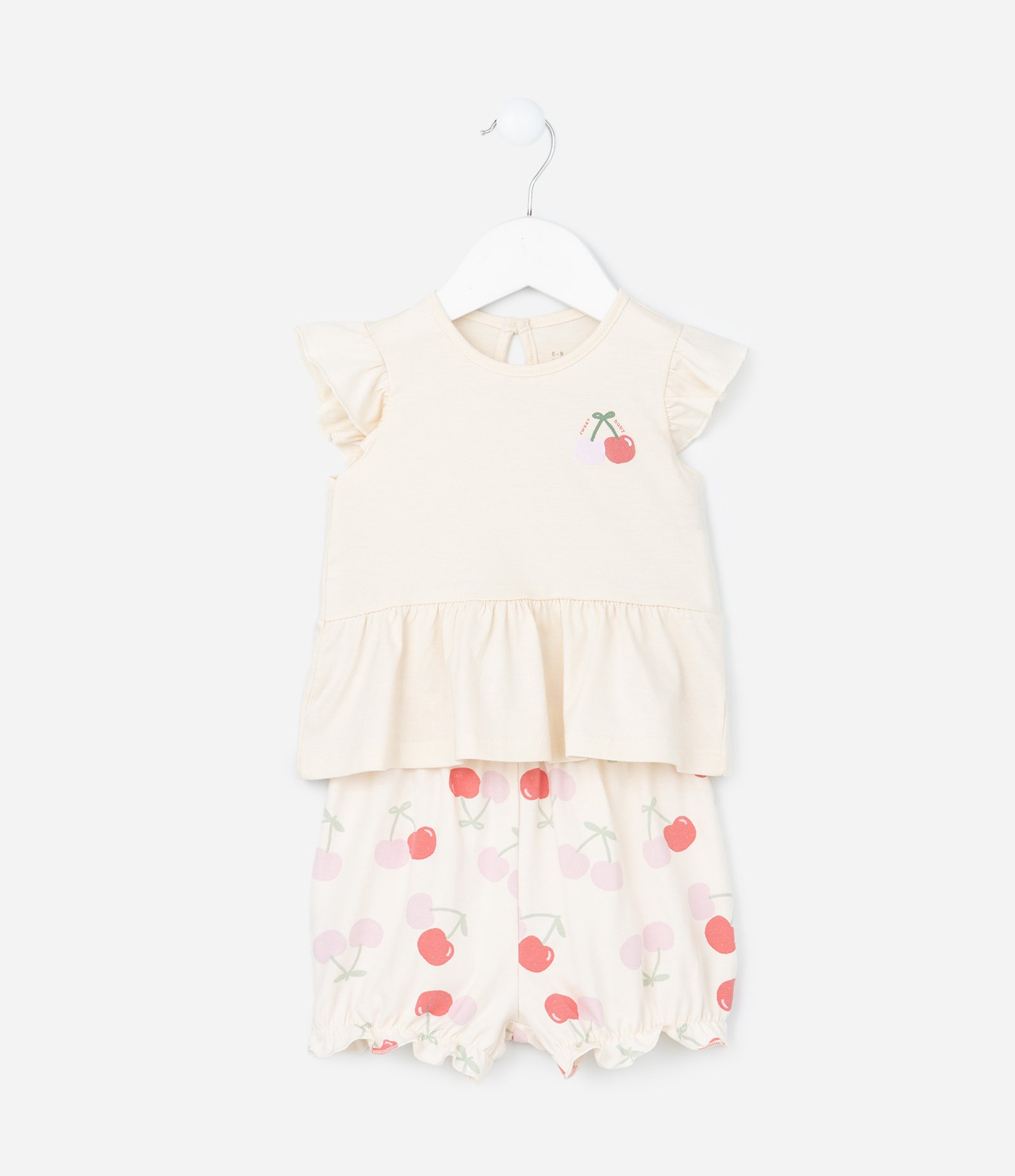 Conjunto Infantil com Estampa de Cereja - Tam 0 A 18 Meses Bege 3
