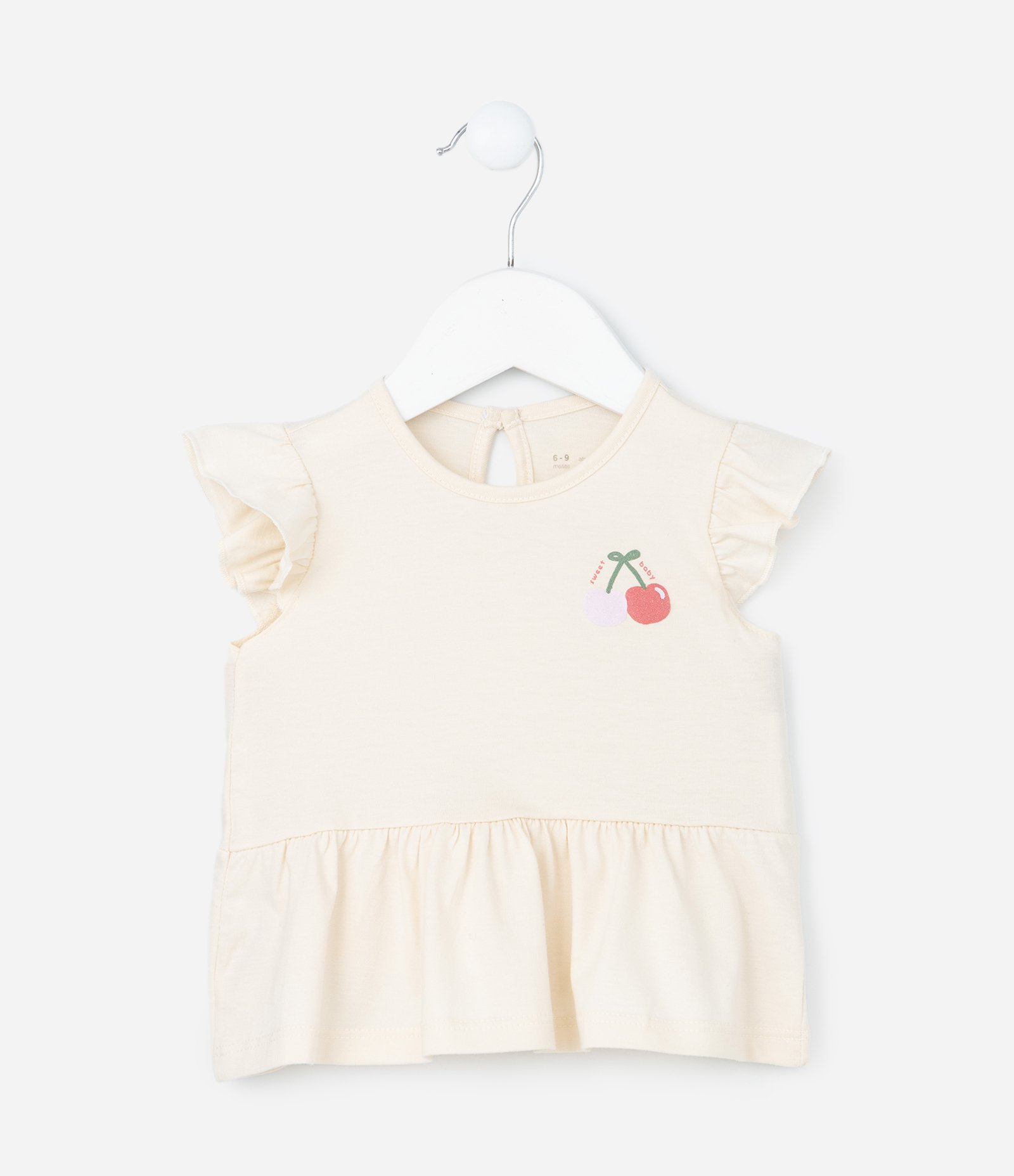 Conjunto Infantil com Estampa de Cereja - Tam 0 A 18 Meses Bege 4