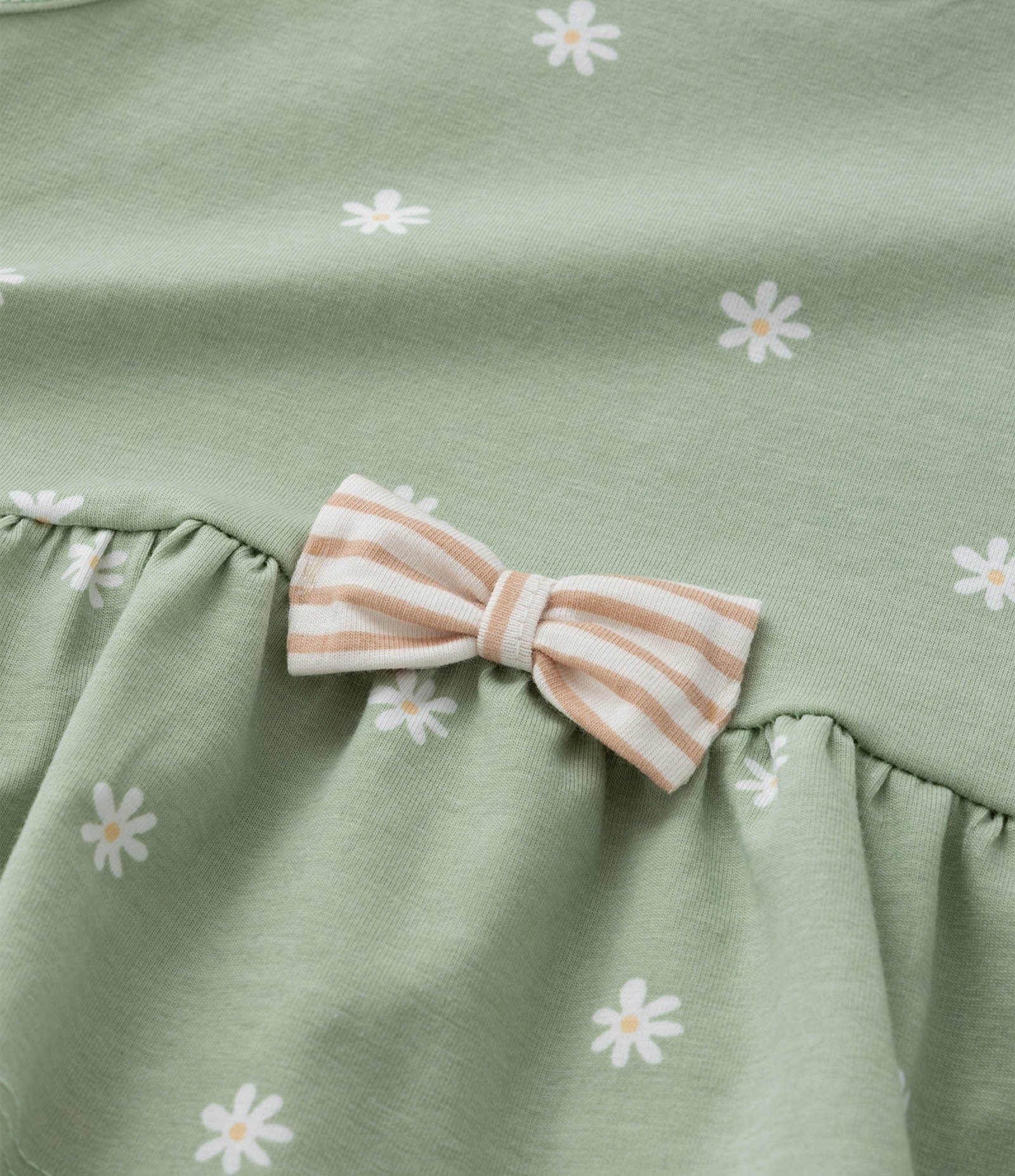 Conjunto Infantil em Malha com Lacinho e Estampa de Florzinhas - Tam 0 a 18 meses Verde 10