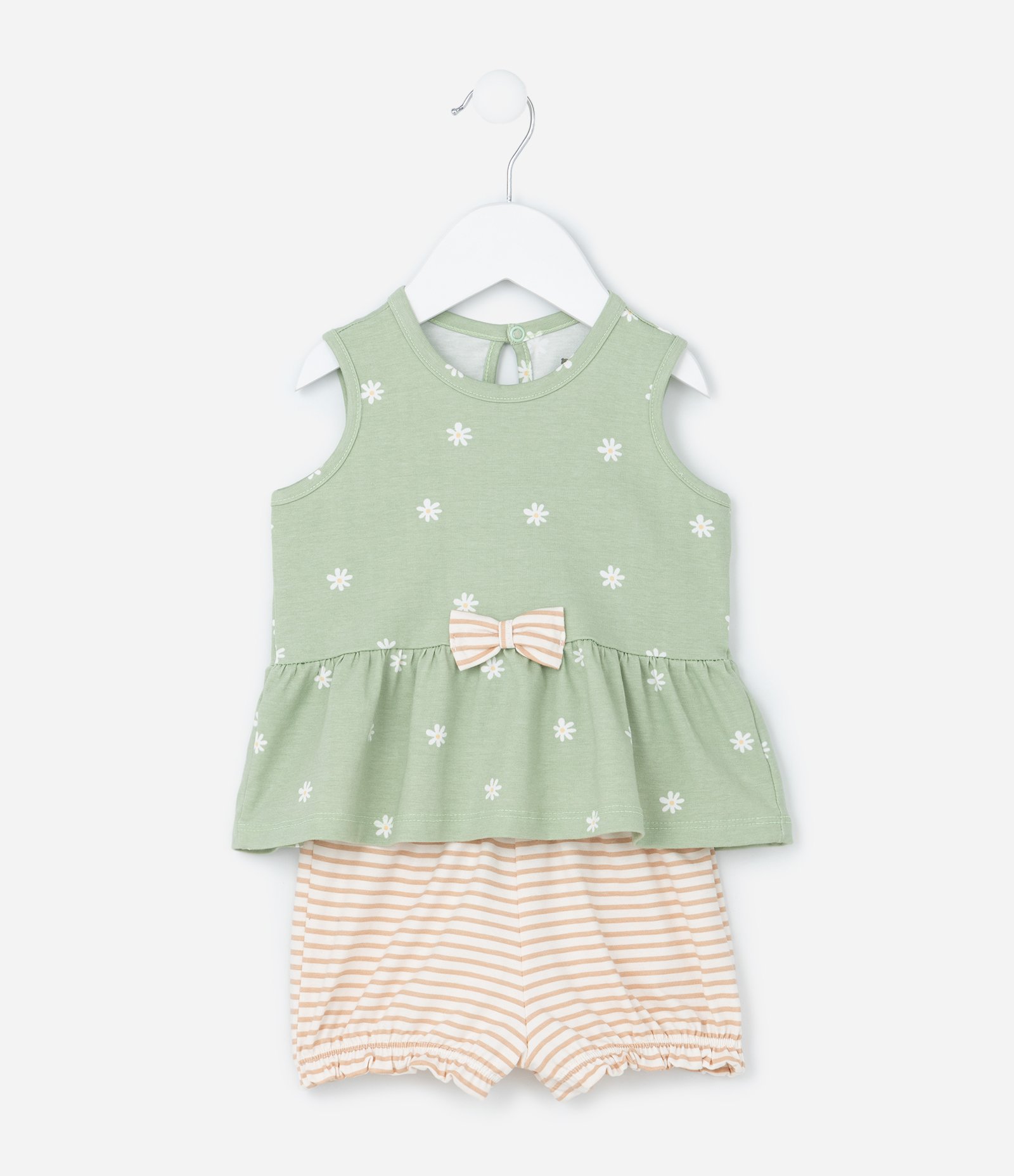 Conjunto Infantil em Malha com Lacinho e Estampa de Florzinhas - Tam 0 a 18 meses Verde 3