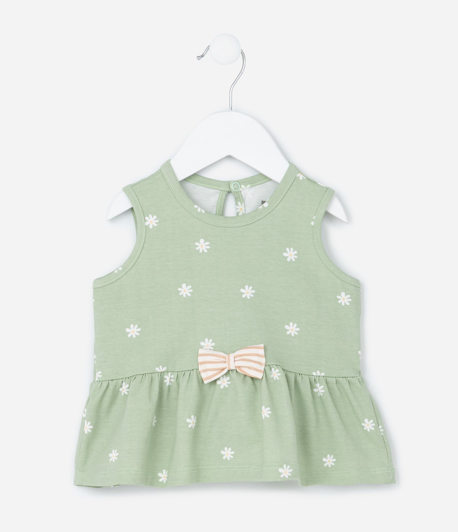 Conjunto Infantil em Malha com Lacinho e Estampa de Florzinhas - Tam 0 a 18 meses Verde 4