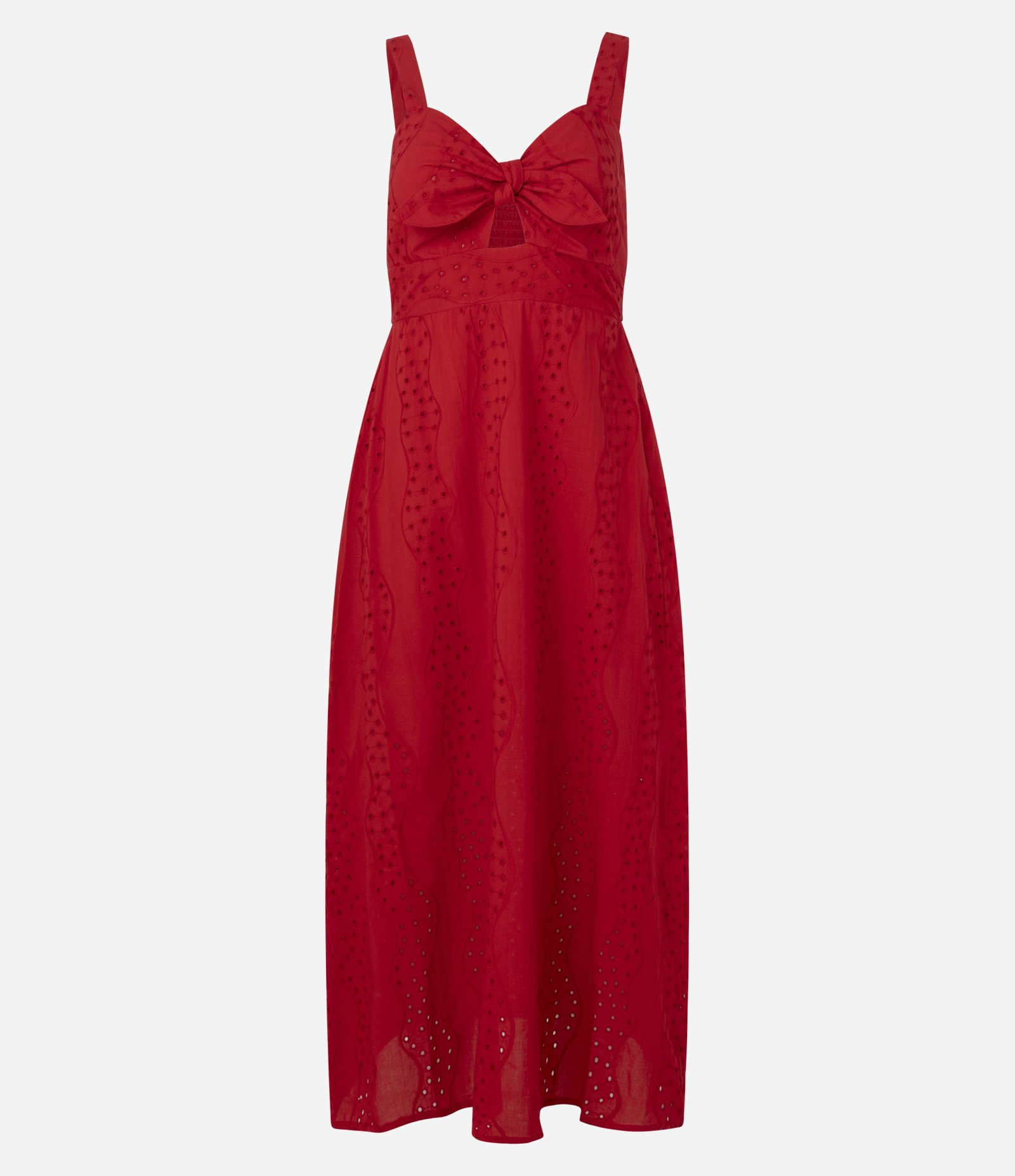 Vestido Evasê Longo em Laise com Laço no Decote Vermelho 5