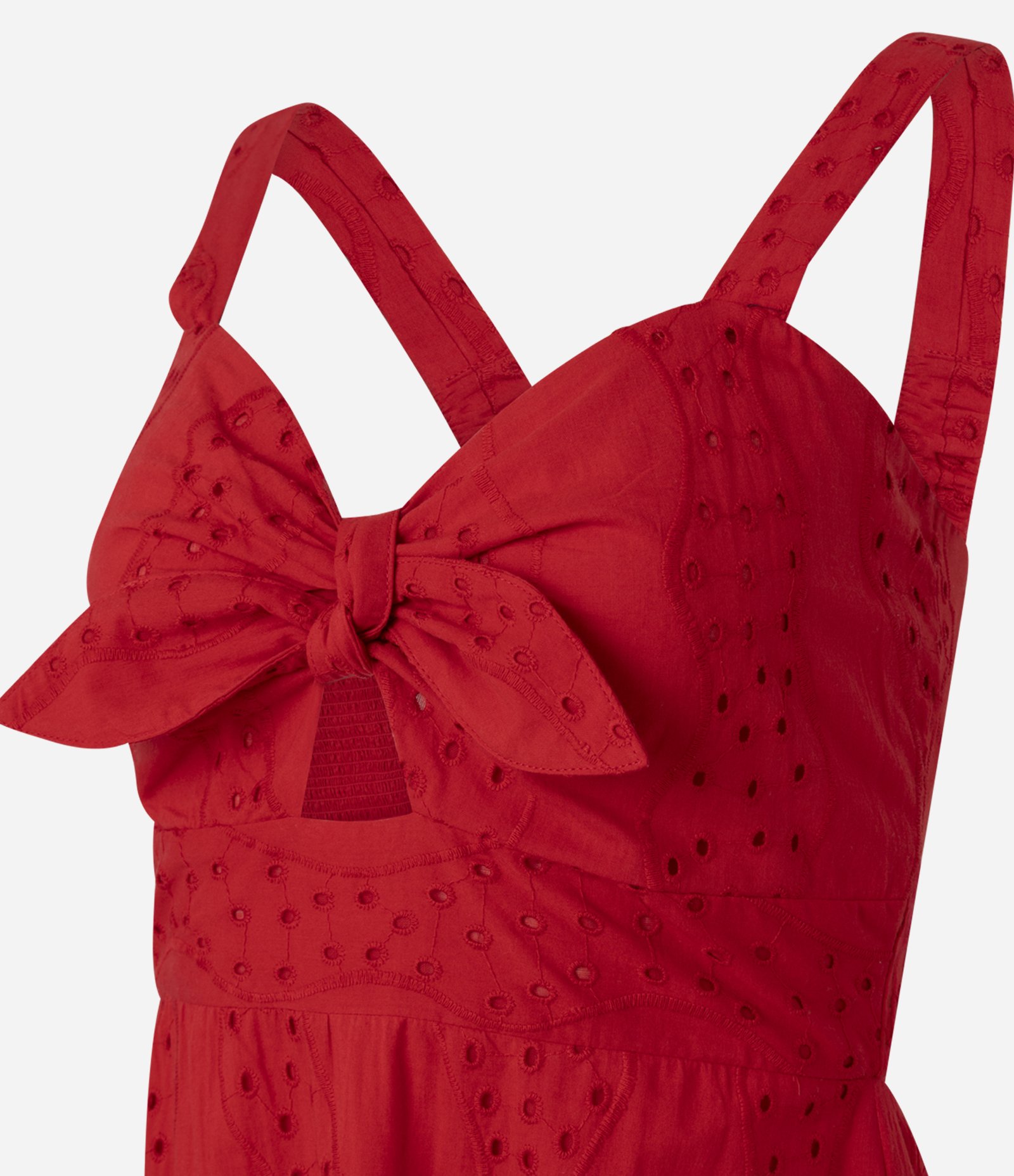 Vestido Evasê Longo em Laise com Laço no Decote Vermelho 6