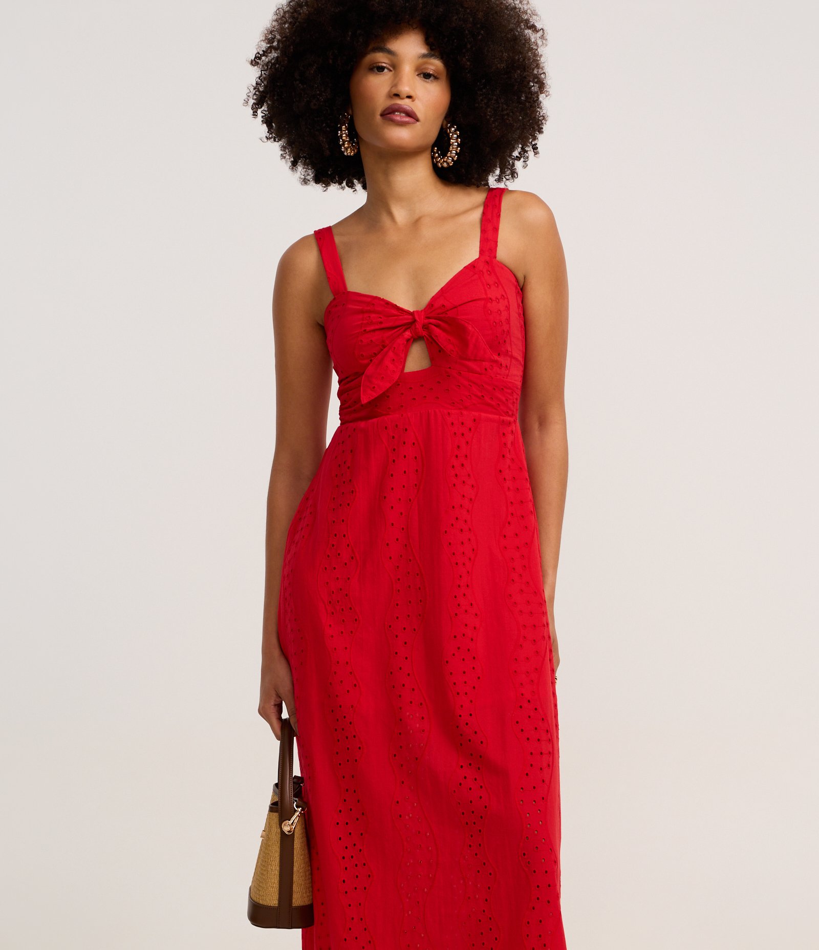 Vestido Evasê Longo em Laise com Laço no Decote Vermelho 2