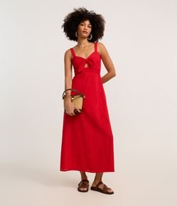 Vestido Evasê Longo em Laise com Laço no Decote