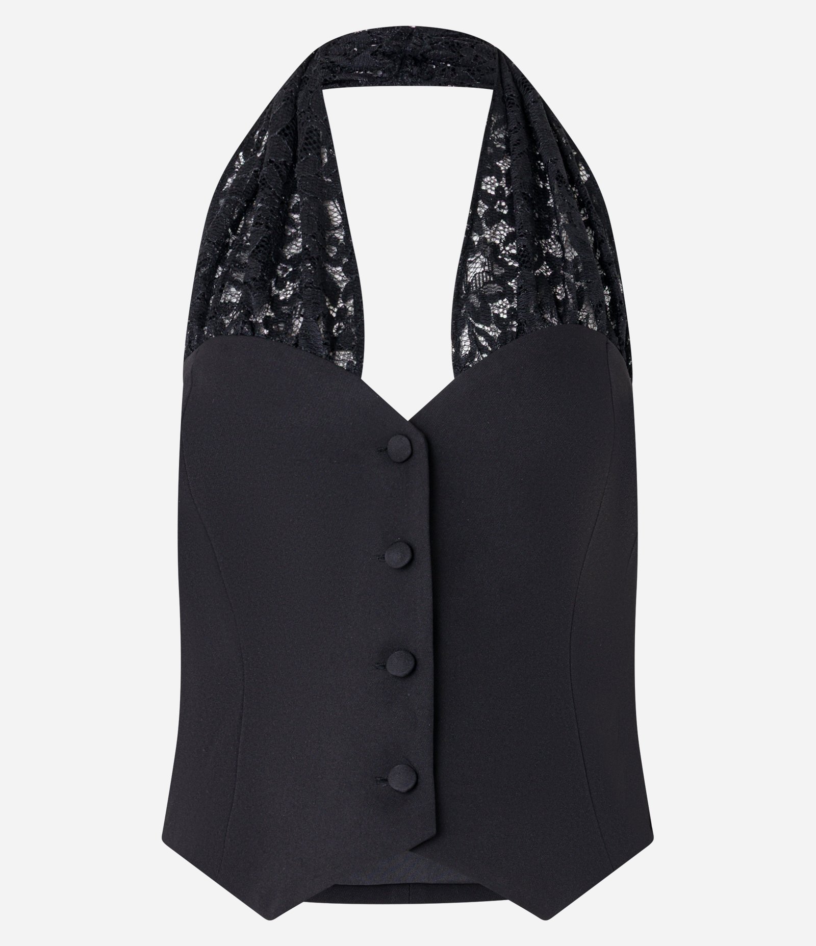 Colete Alfaiatado Frete Única com Alça de Renda Preto 5