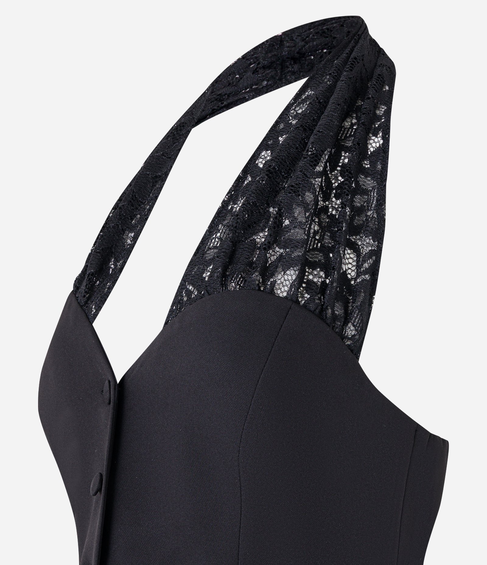 Colete Alfaiatado Frete Única com Alça de Renda Preto 6