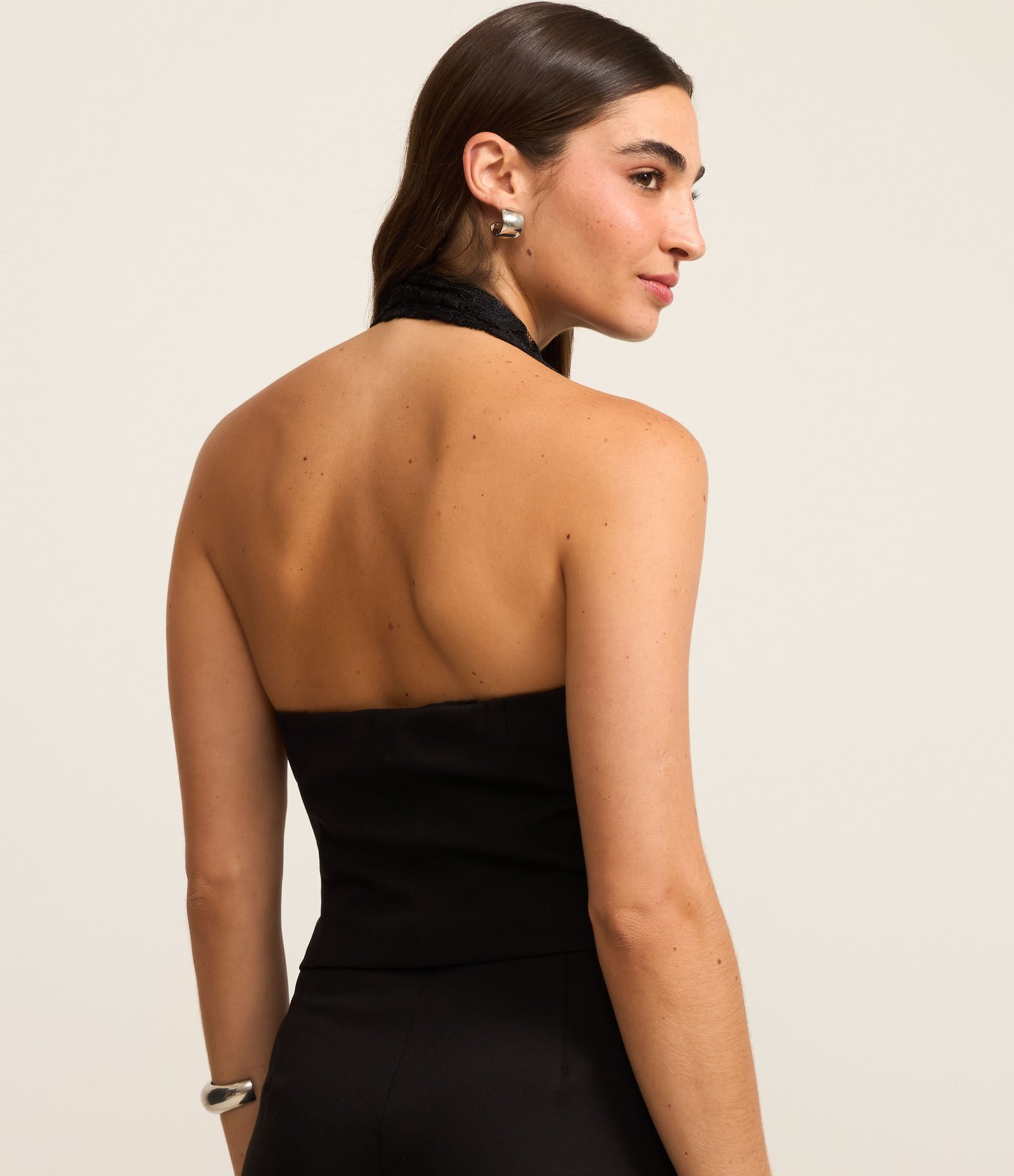 Colete Alfaiatado Frete Única com Alça de Renda Preto 3