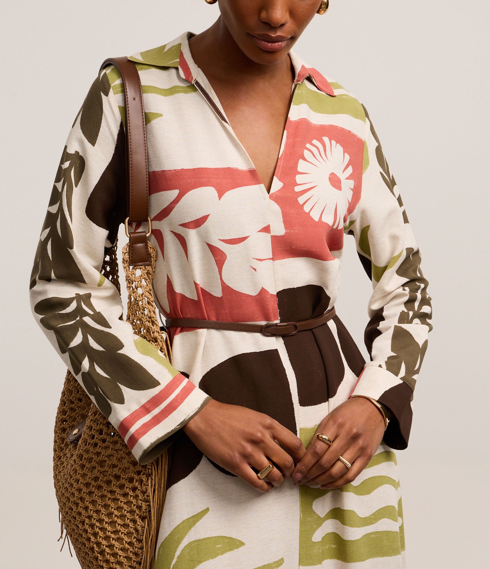 Vestido Chemise Evasê Midi em Viscolinho com Estampa Xilogravura Multicores 4