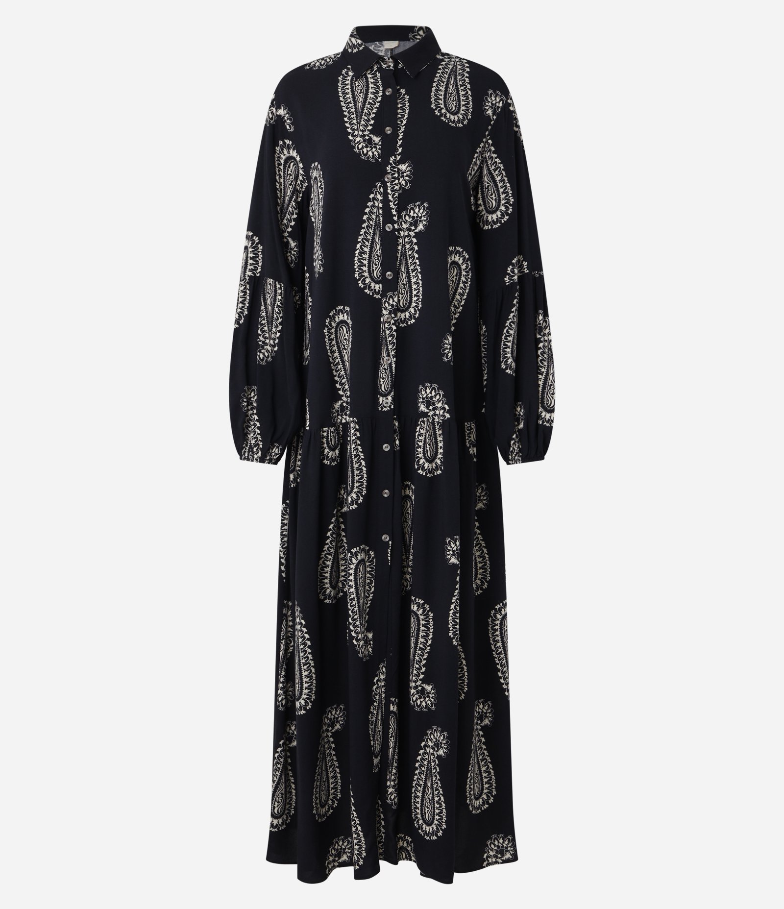Vestido Chemise em Viscose com Botões e Estampa Paisley Preto 7