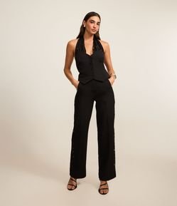 Calça Reta Alfaiatada com Renda na Lateral