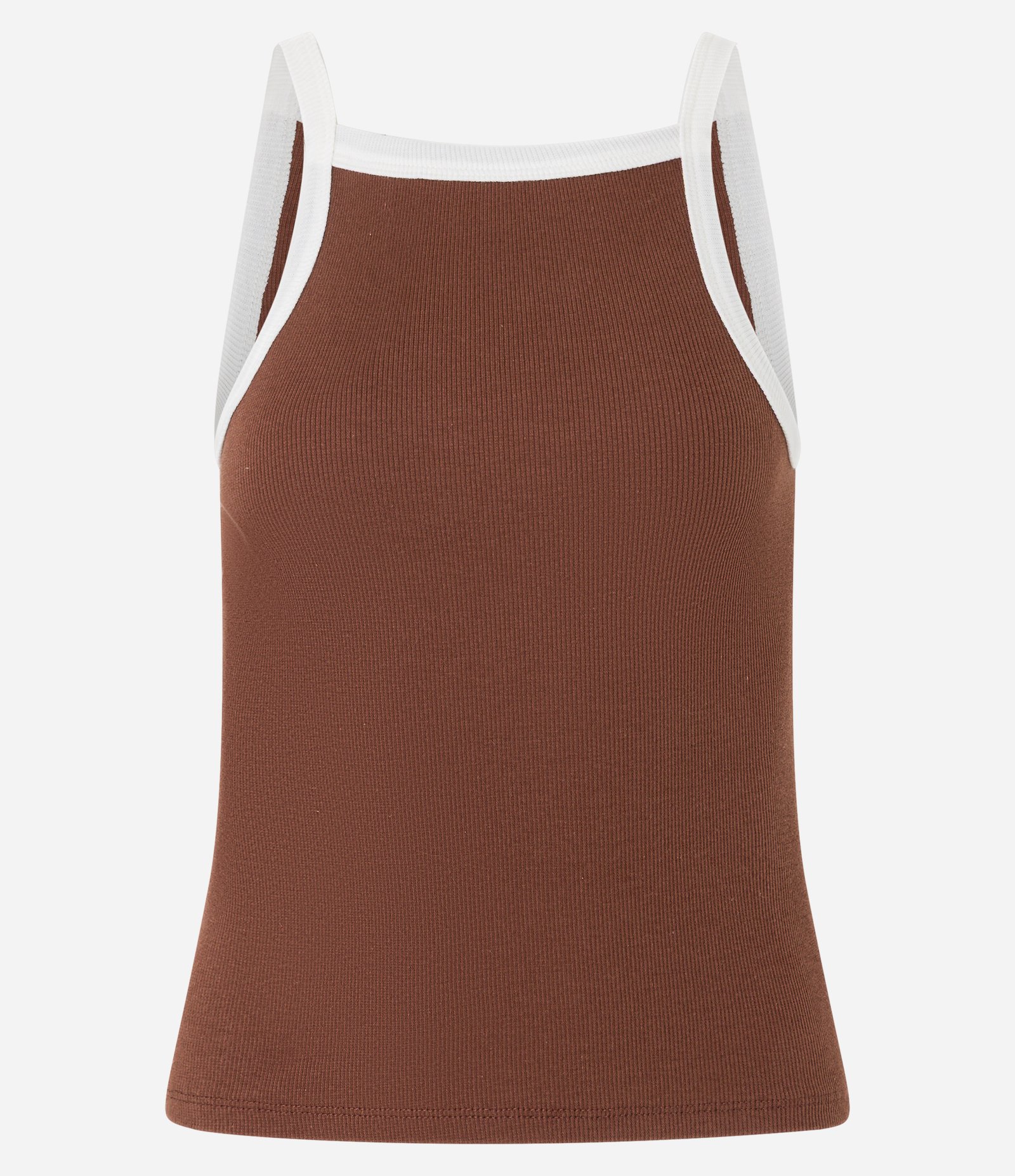 Regata em Ribana com Decote Halter e Viés Contrastante Marrom 5