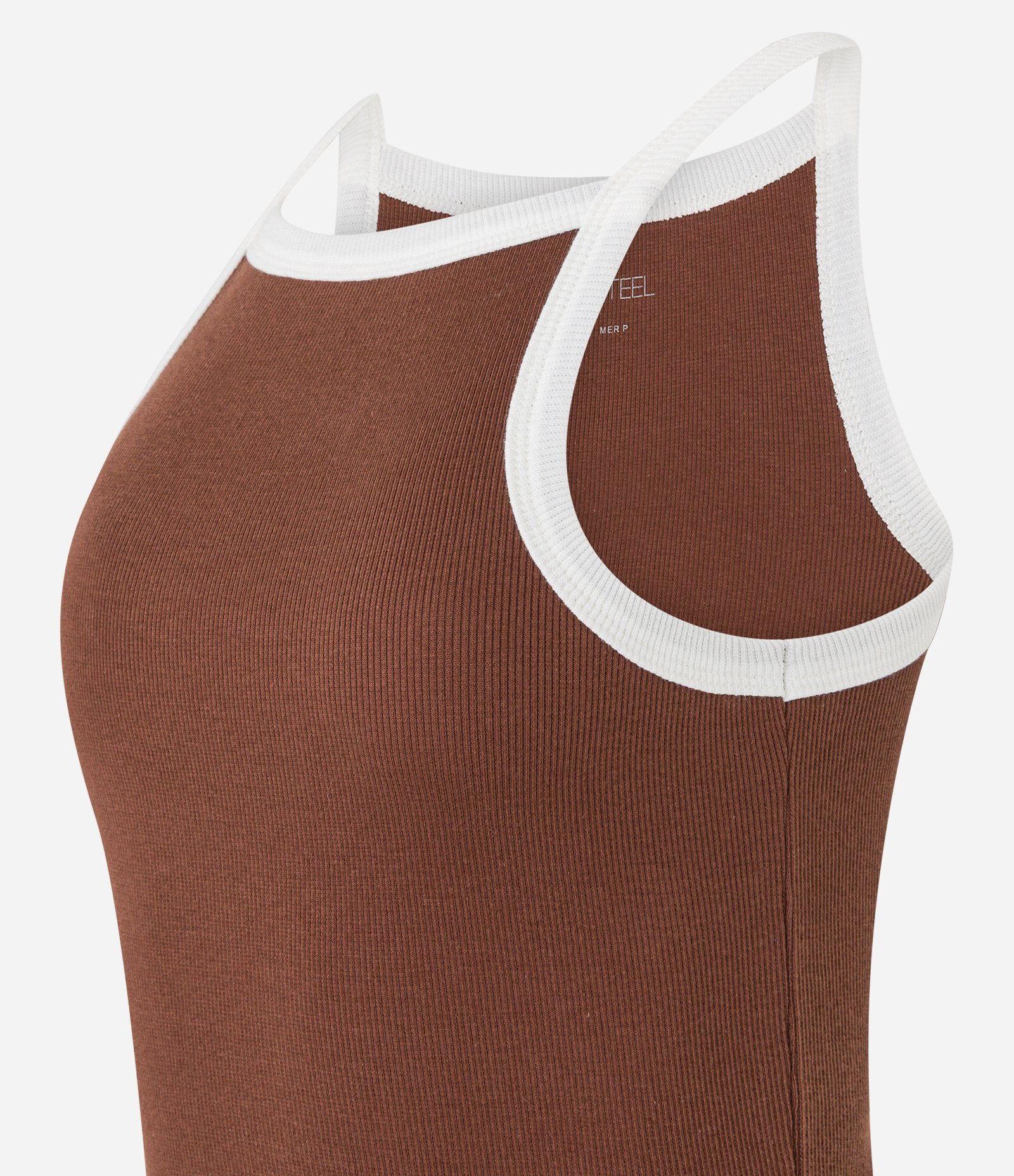 Regata em Ribana com Decote Halter e Viés Contrastante Marrom 6