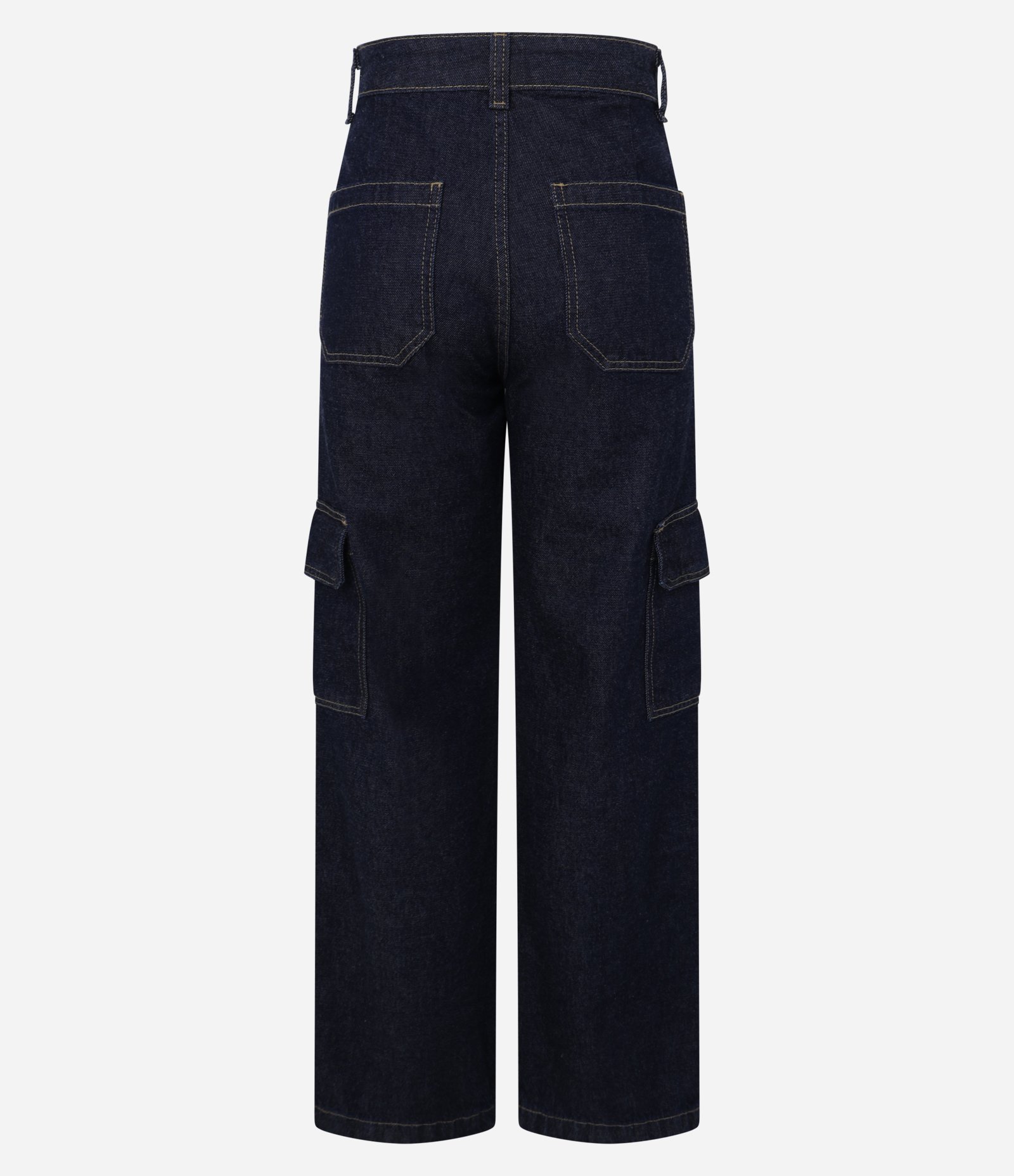 Calça Reta Comfort em Jeans com Bolsos Cargo Marinho Escuro 2
