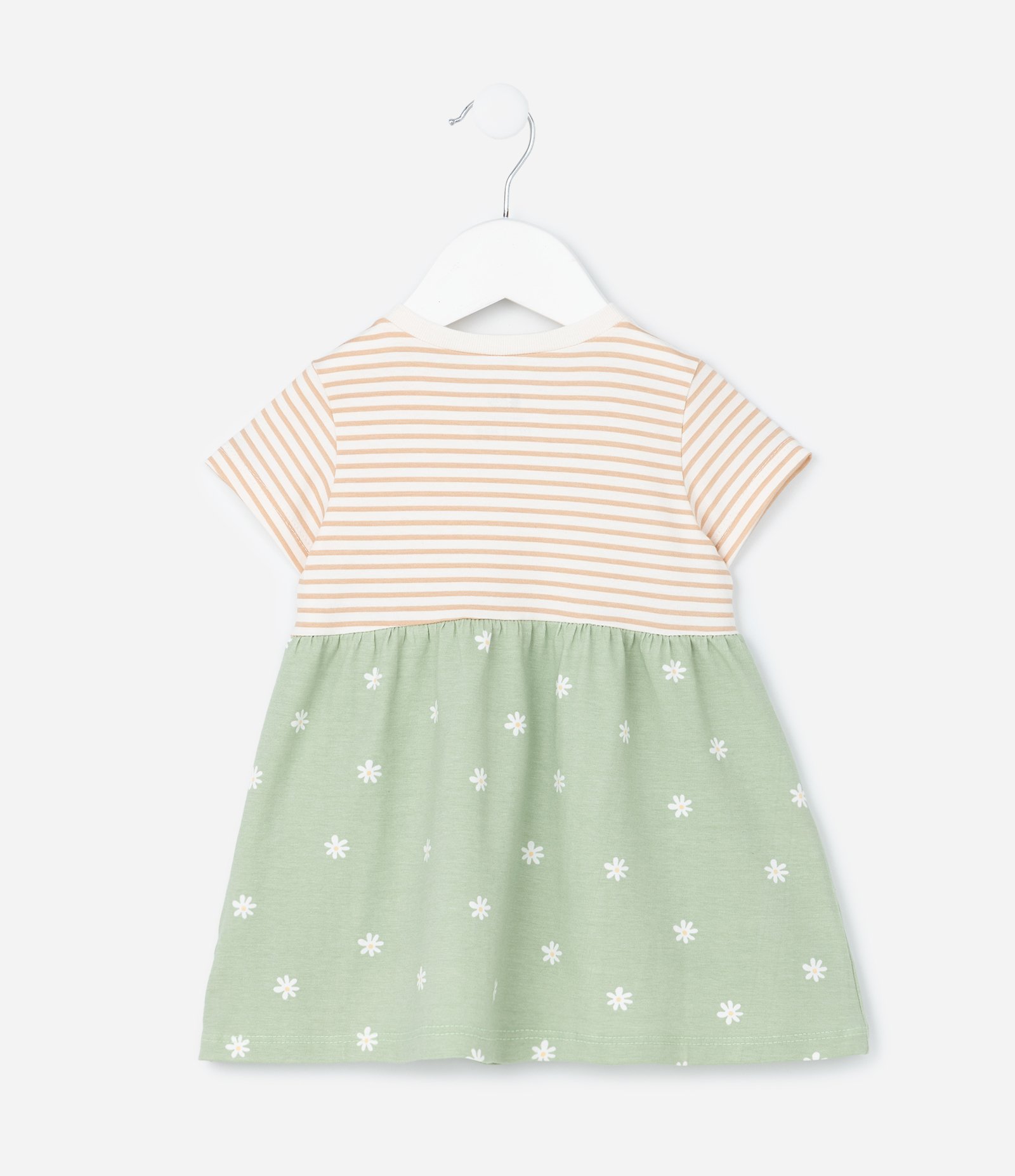 Vestido Infantil em Algodão com Estampa de Listras e Flores -Tam 0 a 18 Meses Verde 3