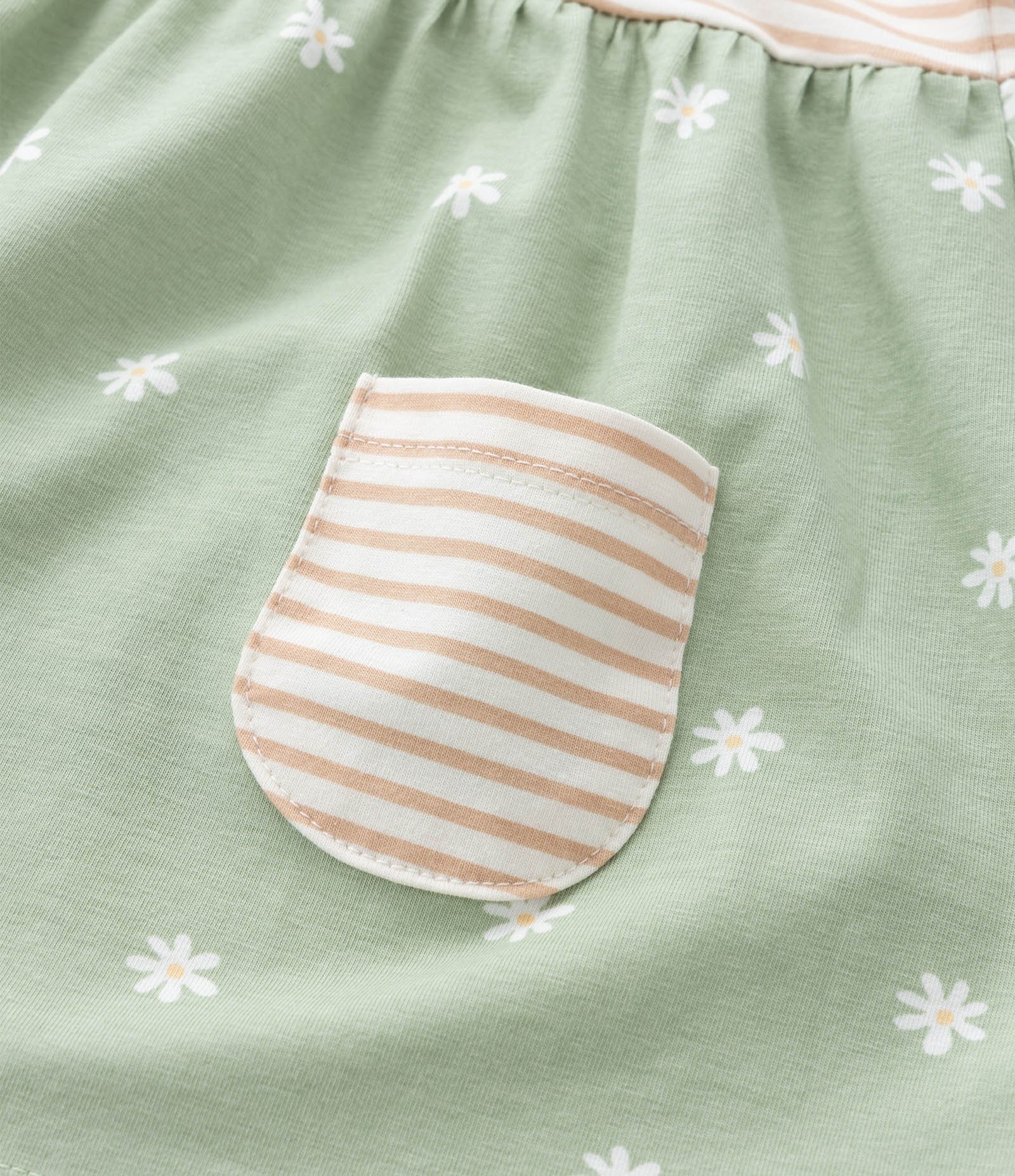 Vestido Infantil em Algodão com Estampa de Listras e Flores -Tam 0 a 18 Meses Verde 7