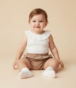 Bermuda Clochard Infantil em Piquet com Babadinho Texturizada - Tam 0 a 18 Meses