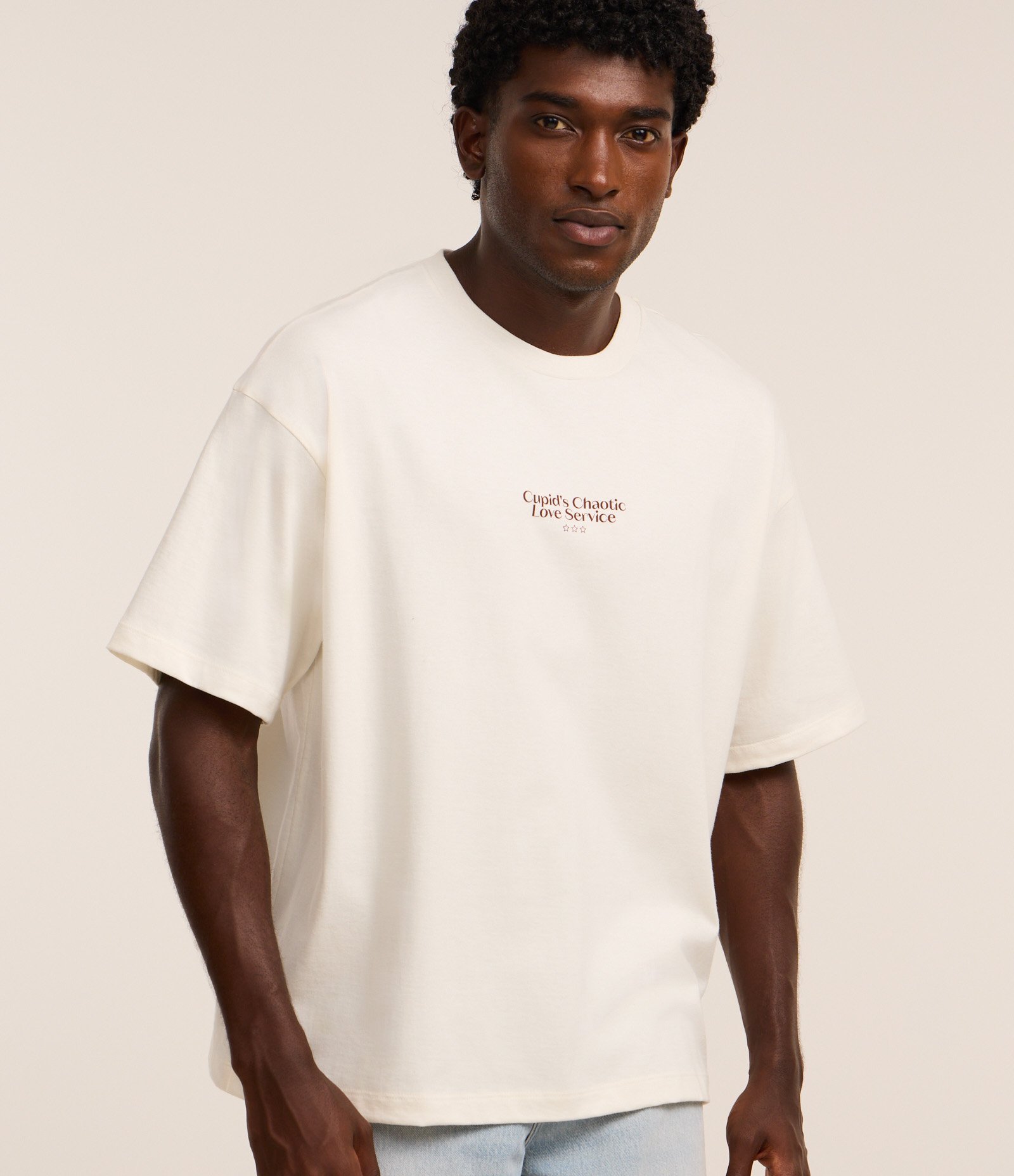 Camiseta Boxy em Algodão Estampa Lettering Cupido Off White 1