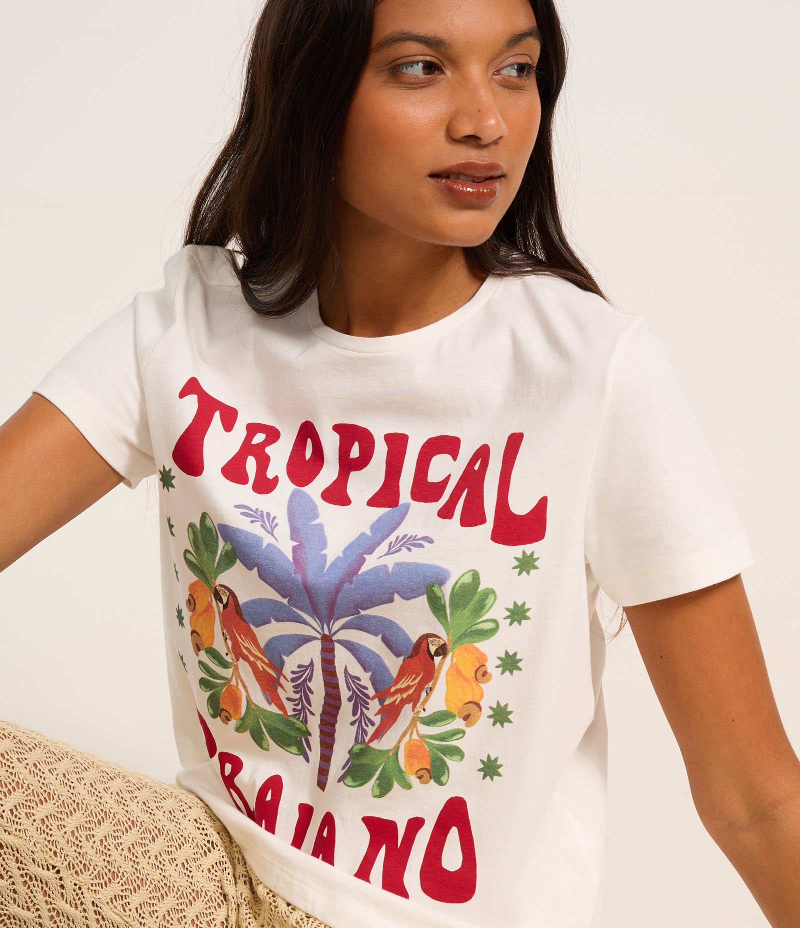 Blusa em Algodão com Estampa Tropical Praiano Branco 3