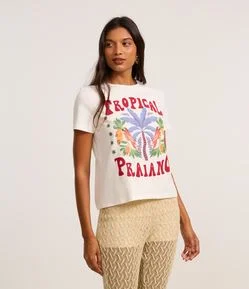 Blusa em Algodão com Estampa Tropical Praiano
