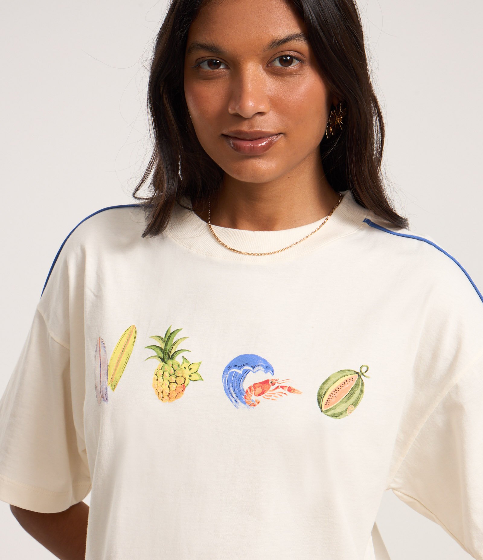 Camiseta Boxy em Algodão com Estampa Tropical Bege 3