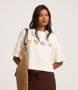Camiseta Boxy em Algodão com Estampa Tropical